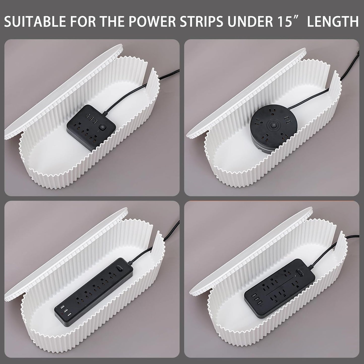 2 Pack White Cable Management Box, Plastic Cord Organizer Box Under Desk, Power Strips Hider for Home Office, Phone Charger, Electronics Wires, Surge Protector Cover Bin (Large)