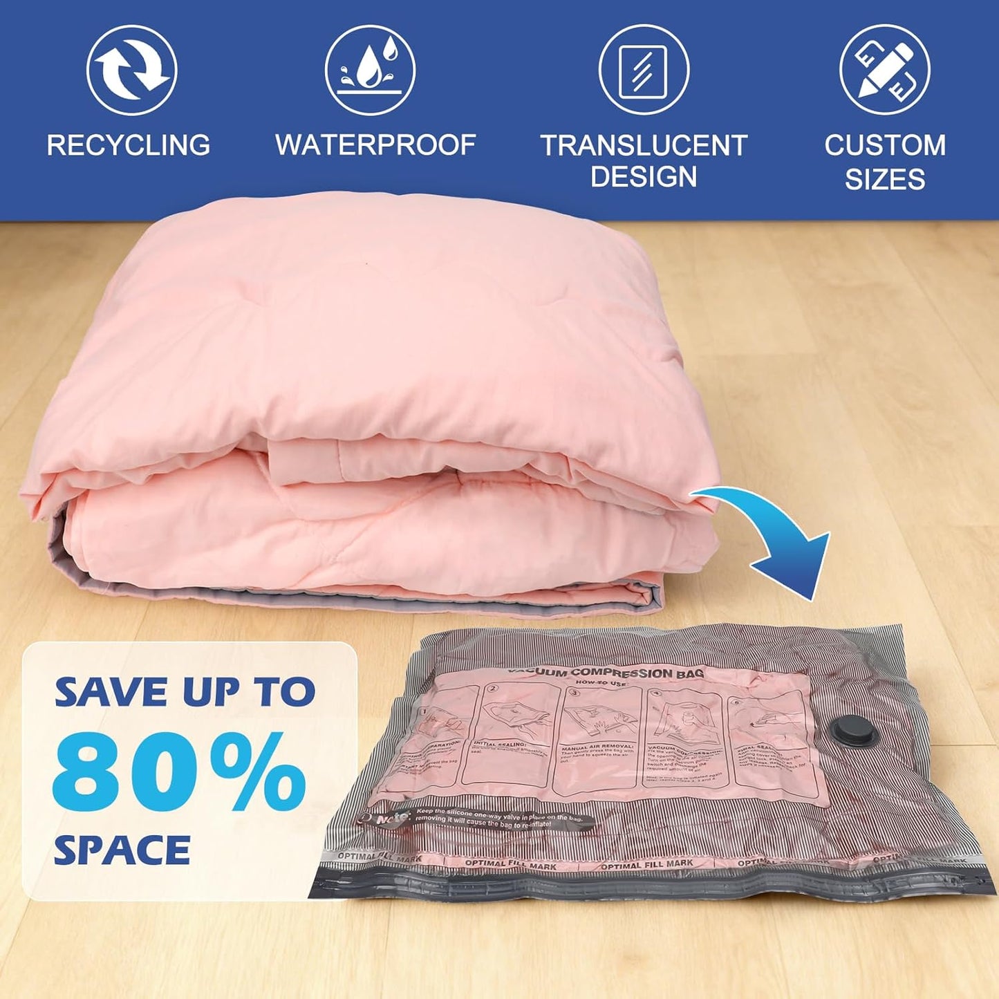 Travel Vacuum Storage Bags with Rechargeable Air Pump, 9 Pack Portable Space Saver Bags, Compression Bags for Clothing, Bedding, Seasonal Storage & Packing Bags for Moving