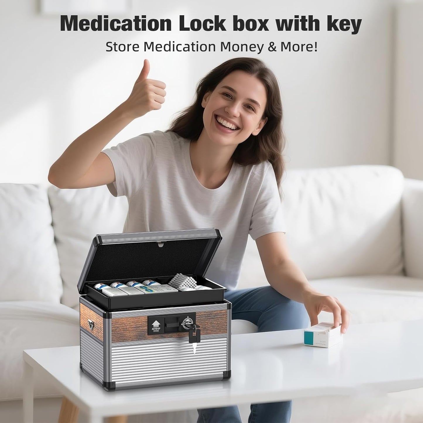 Glosen Medicine Lock Box,locking medicine box, Security Lock Boxes，lock box, First Aid Key Safe Box,Lock Box for Medication