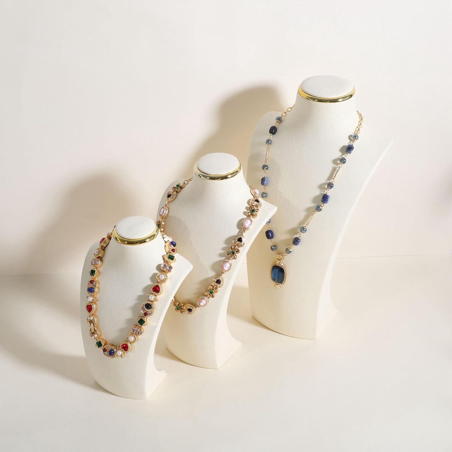 velvet necklace display stand, necklace display holder for selling, bust jewelry display, necklace mannequin display stand【Cream-Large】