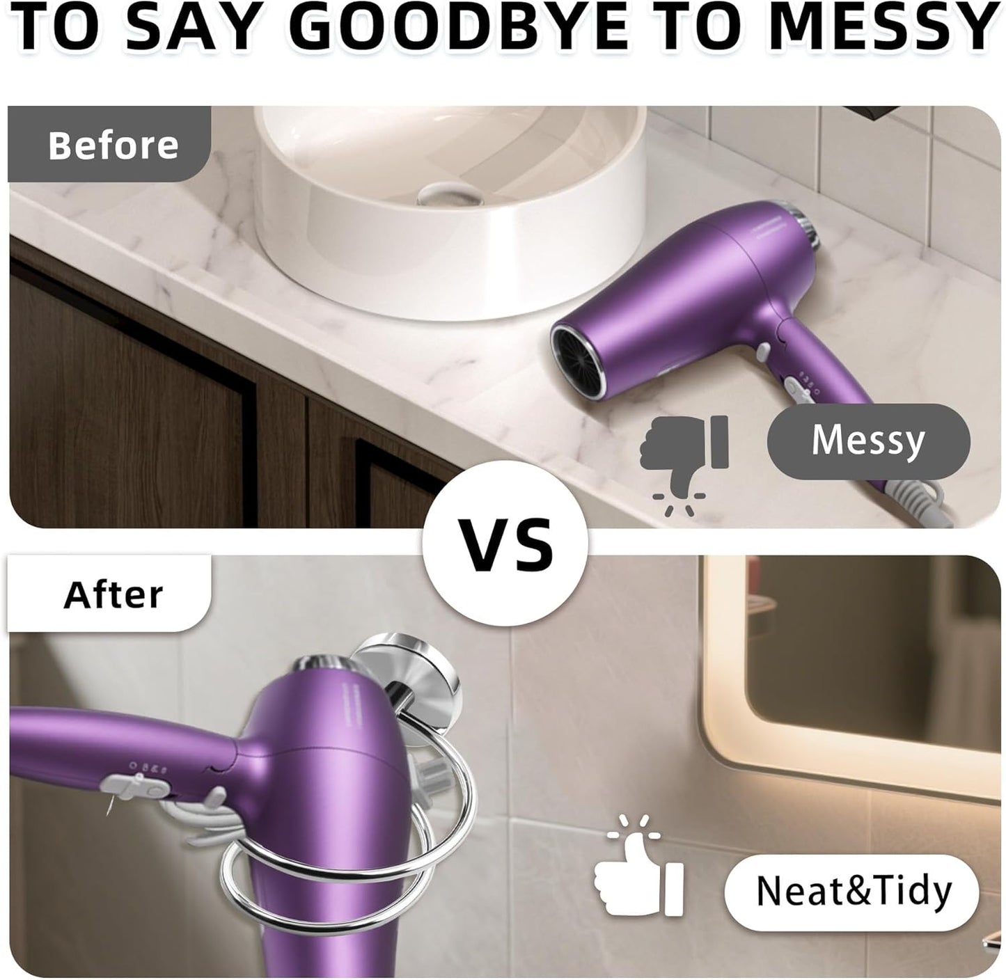 Bathroom Hair Dryer Holder Hair Care Tools Holder Wall Mount Chrome Finished Stainless Steel