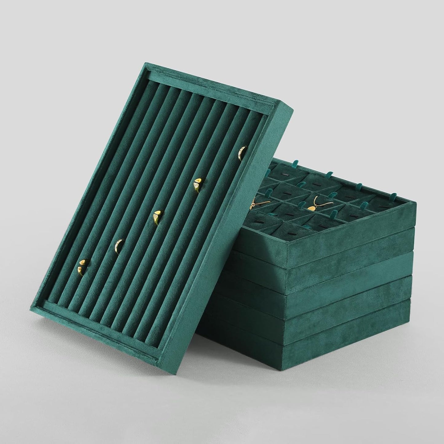 Ring Tray, Velvet Jewelry Trays,Premium Ring Display Case,Luxury Stud Earring Organizer,Green Jewelry Storage