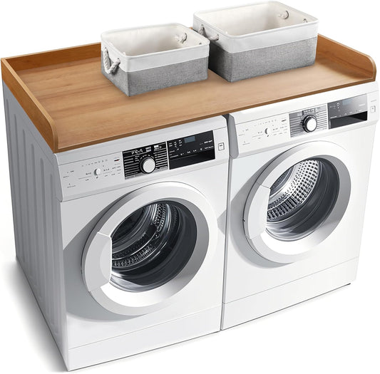 Washer Dryer Countertop with 2 Pack Storage Baskets, Wood Washer and Dryer Countertop with Non-Slip Pads/Edge Rails for Laundry Room Storage and Organization, 27.5" W x 54" L(Dark Woodcolor)