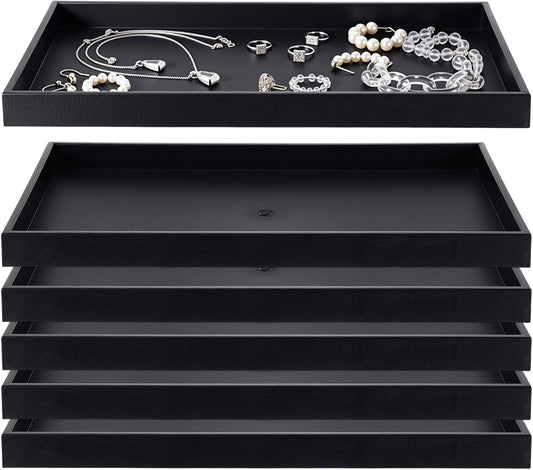 LemonRoad 6 Pack Plastic Jewelry Tray Stackable Black Jewelry Display Drawer Inserts Organizer for Ring Necklace Earring Bracelets Showcase Display for Women Her