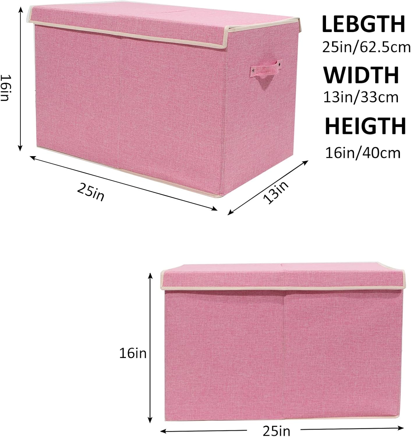 popoly Large Toy Box Chest Storage with Flip-Top Lid, Collapsible Kids Toy Storage Bin Boxes Container for Boys, Girls, Nursery, Playroom, 25"x13" x16" (Linen Pink)
