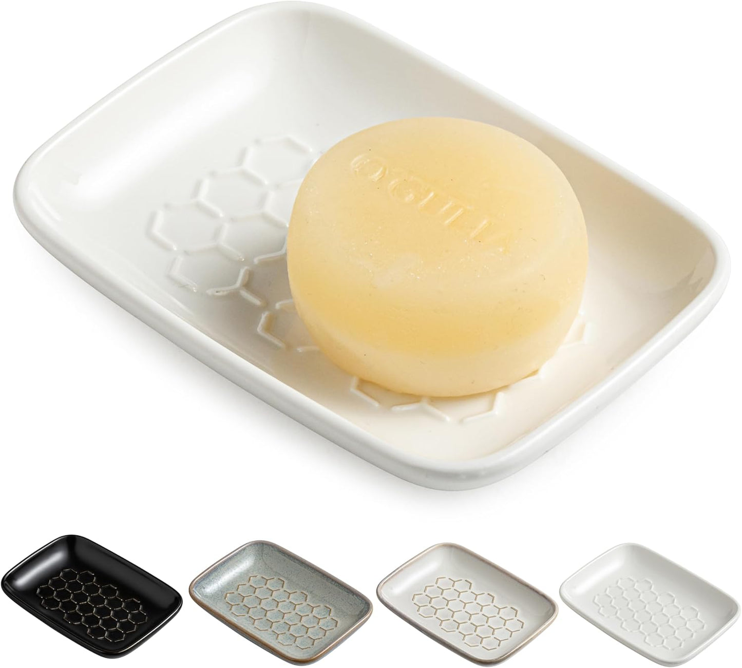 Gomakren Soap Dish for Shower, Bar Soap Holder, Christmas Ceramic Soap Dishes for Bar Soap, Sponge Holder Soap Saver Soap Tray for Bathroom Kitchen Sink, 5.5 Inch, White
