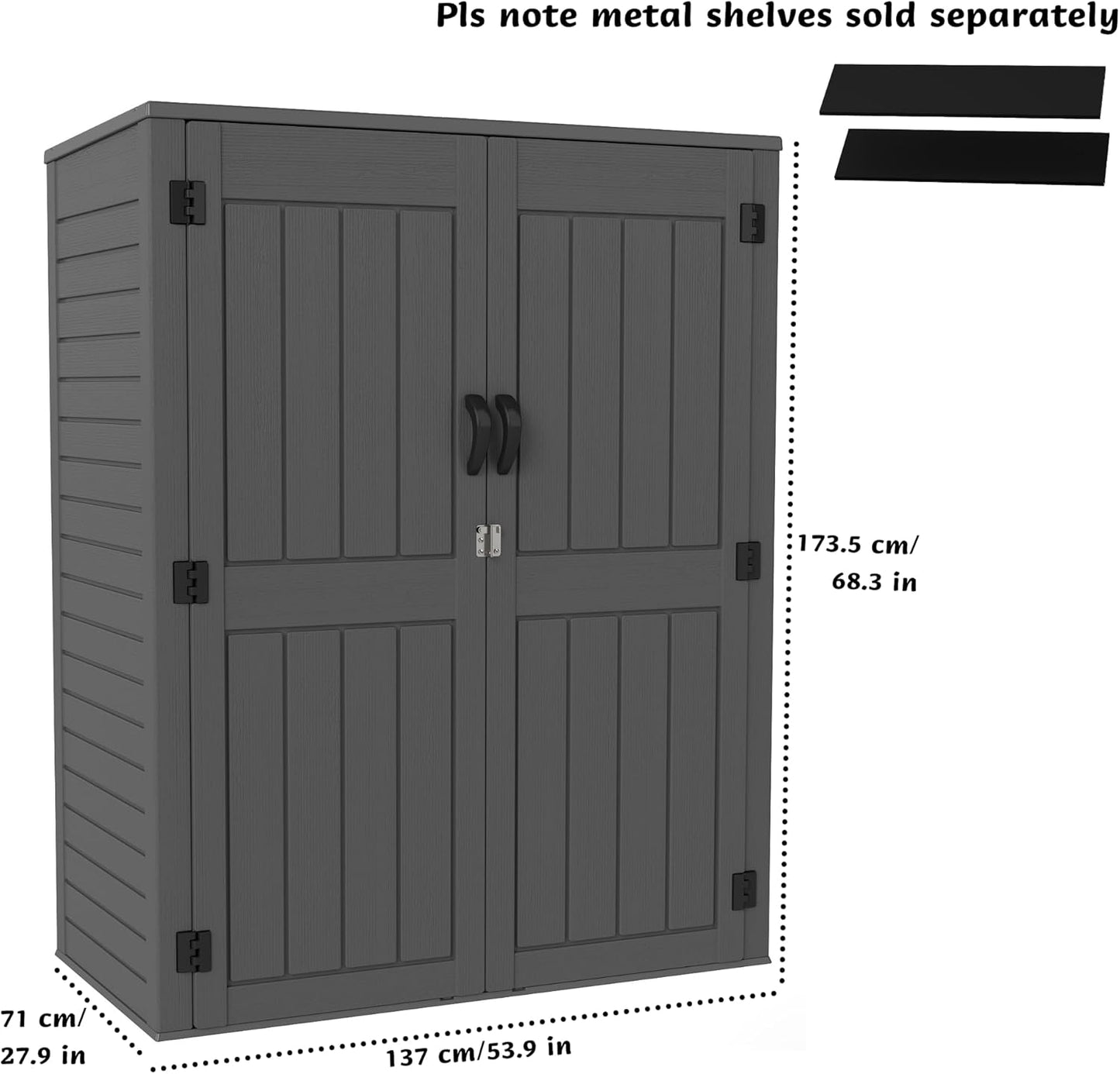 EHHLY Vertical Resin Storage Shed, 60 Cuft Garden Tool Sheds & Outdoor Storage, Plastic Outdoor Storage Cabinet Waterproof, 4.5 x 2.3 ft Backyard Outside Lawn Mower Storage Shed, Grey