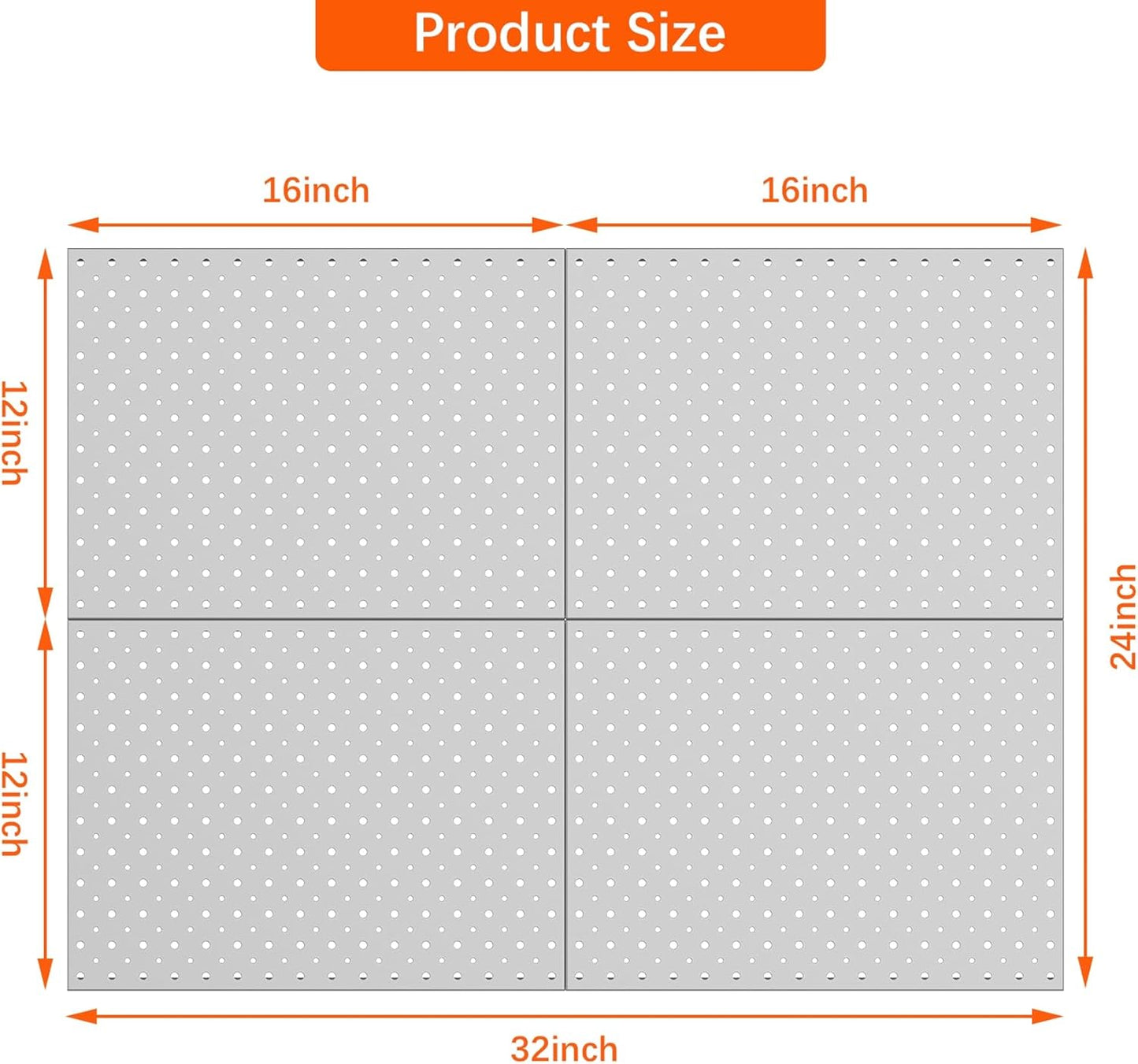 TORACK 4Pcs 12"x16" Metal Pegboard Panels for Garage, Workbench, Shop, Shed Tool Organizer Peg Board with 1/8" & 1/4" Holes, Modular Wall-Mounted Pegboard for Pegboard Hooks (Grey)