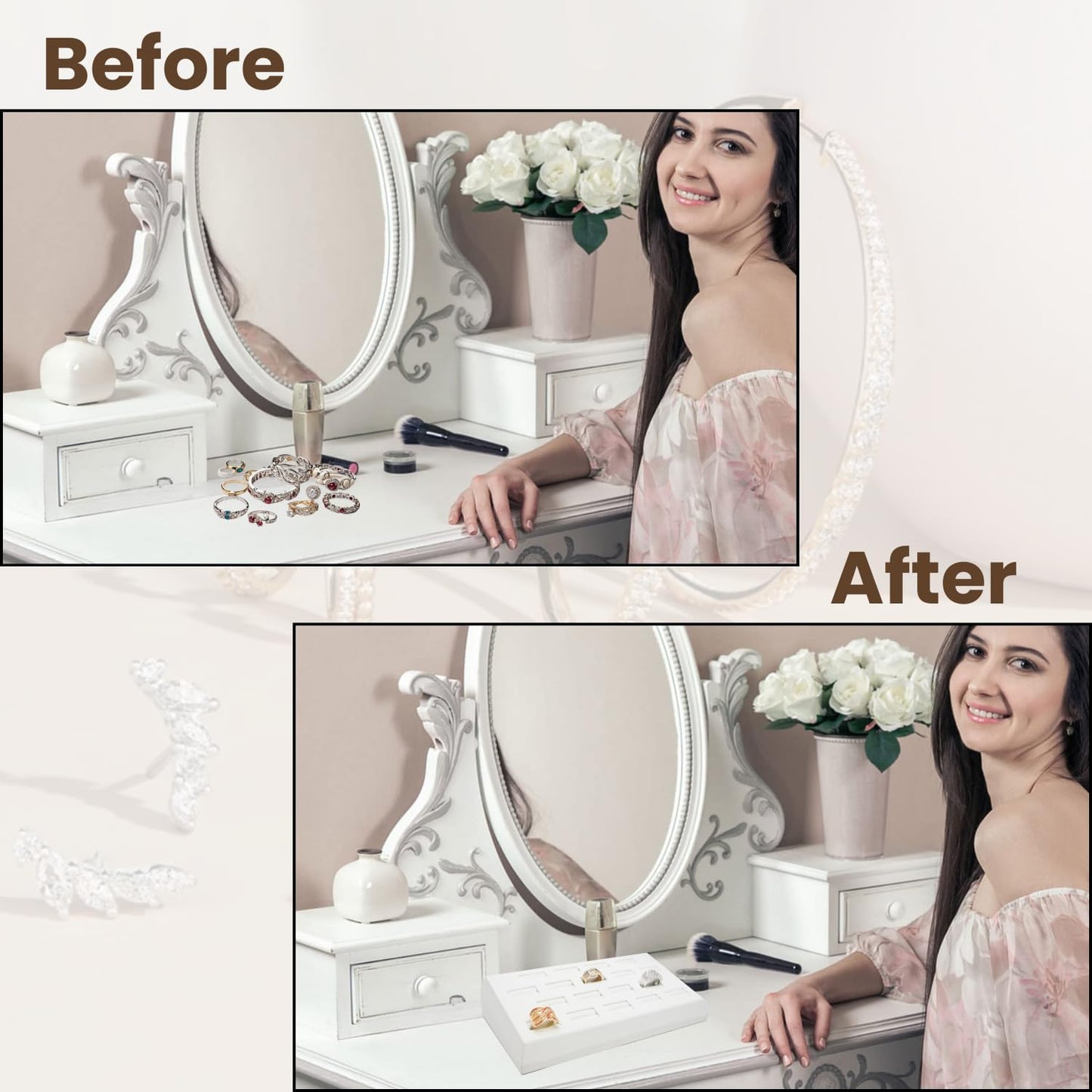 Novel Box 18-Slot White Leatherette Rings/Earrings/Cufflinks Holder Tray 8.25x4.5x1.75 Inches - Ring Holder Organizer for Selling or Personal Use - Jewelry Display Trays for Special Occasions