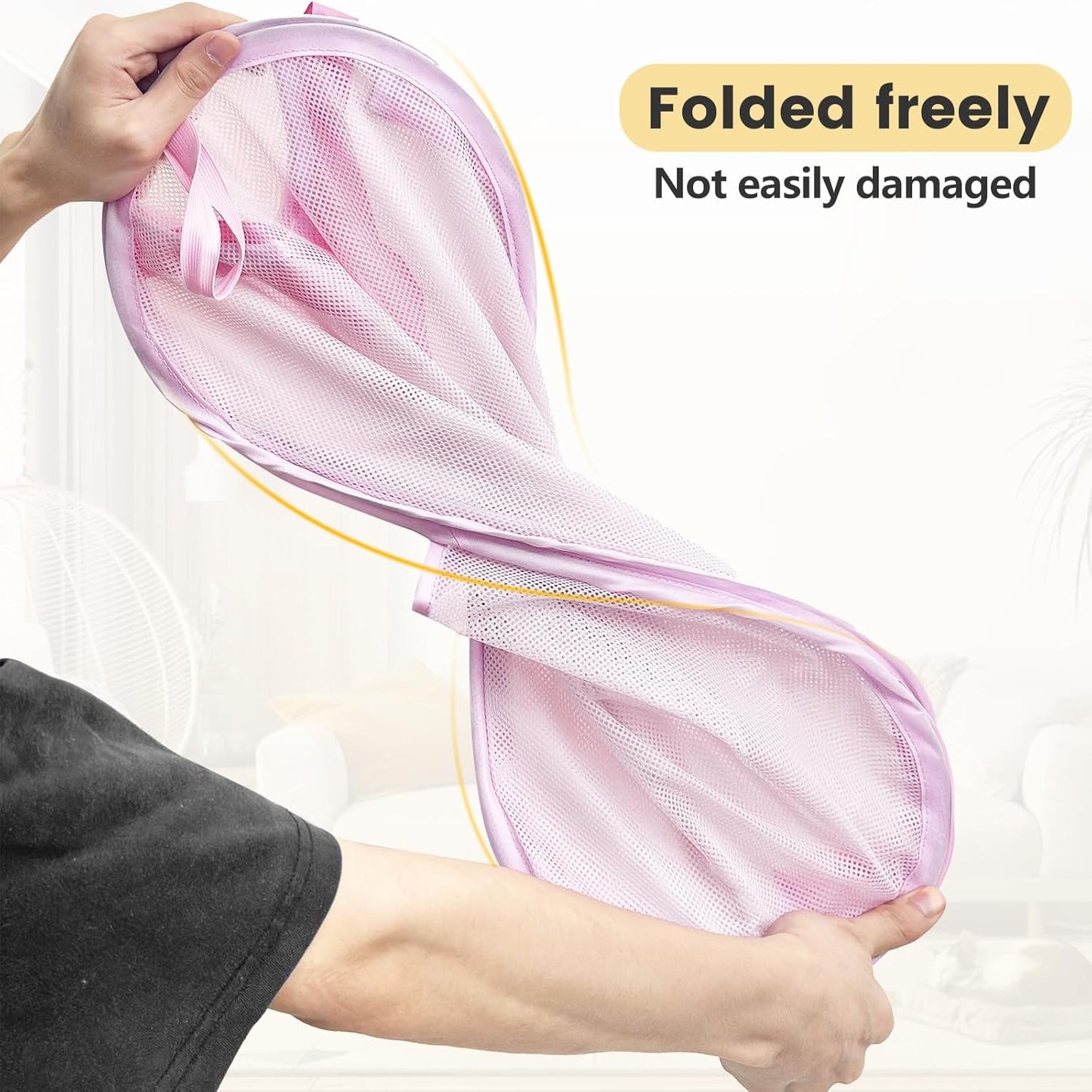 Strong Mesh Pop-up Laundry Hamper, Quality Pop Up Hampers for Laundry with Durable Handles Solid Bottom High Carbon Steel Frame, Easy to Open and Fold Flat for Storage(Light Pink)