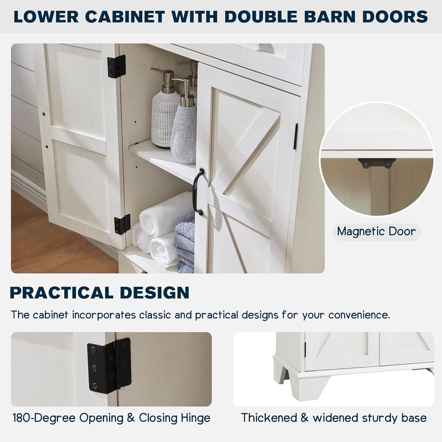 ACCOHOHO Farmhouse Tall Bathroom Storage Cabinet, 72" Storage Cabinet with 2 Drawers, Adjustable Shelves & Barn Door, Cabinet for Bathroom, Living Room, Kitchen, Off White