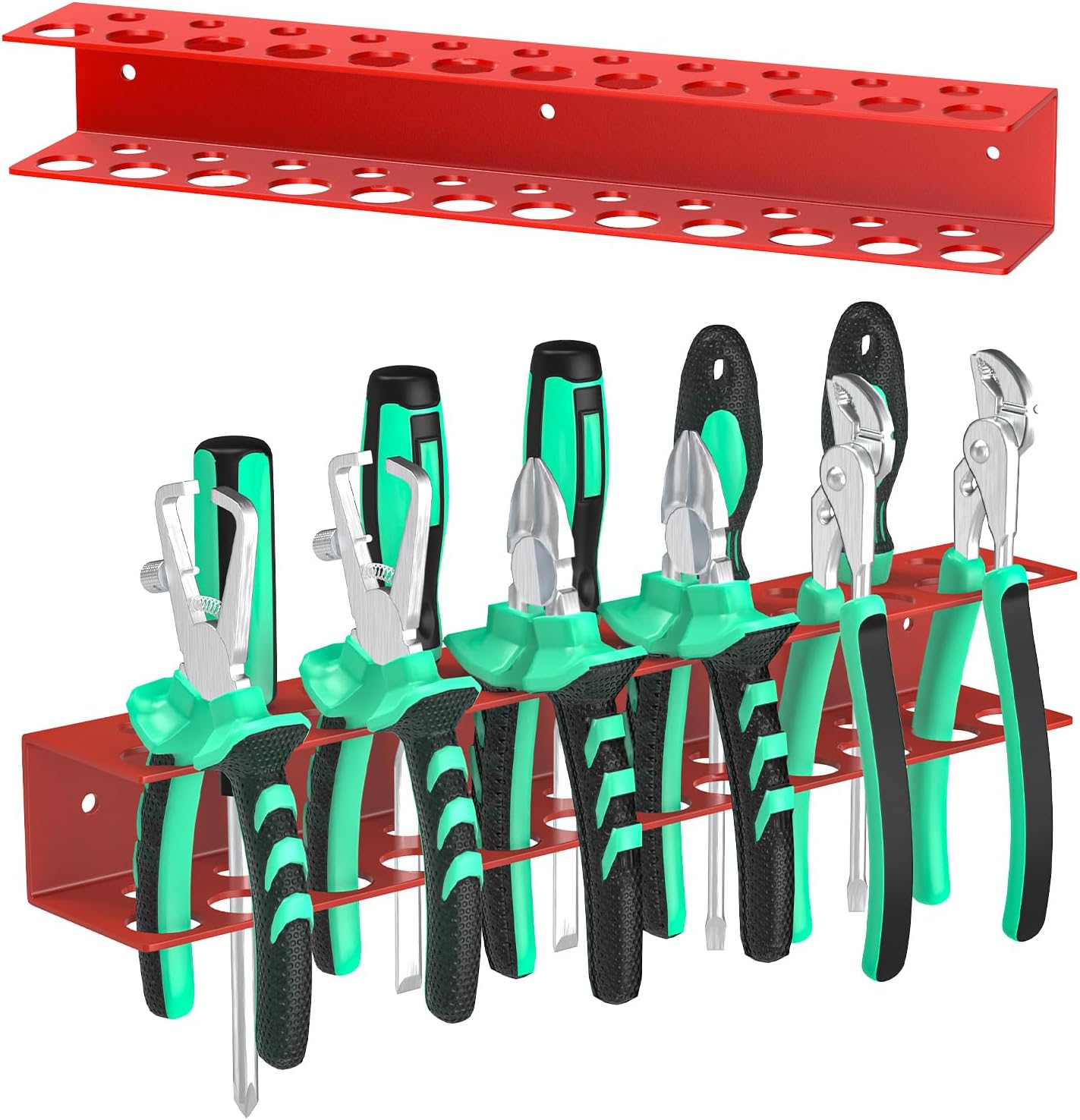 Screwdrivers Pliers Holder Wall Mount, Metal Utility Storage Rack for Pliers Small Tools, Screw Driver Organizer Suitable Garages Homes Workshops Sheds (23 holes 1PC Red)