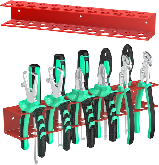 Screwdrivers Pliers Holder Wall Mount, Metal Utility Storage Rack for Pliers Small Tools, Screw Driver Organizer Suitable Garages Homes Workshops Sheds (23 holes 1PC Red)