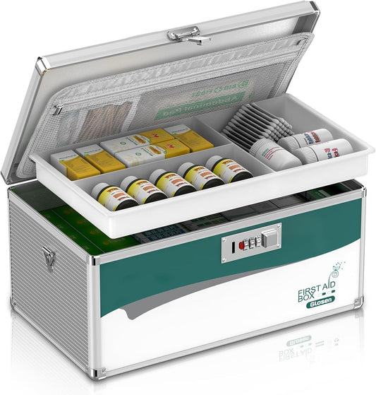 Glosen Medicine Lock Box with Combination Lock,Medication lock box【Extra Large16 x 9.25 x 7.5 Inch】 medicine safe lock box,medical box organizer