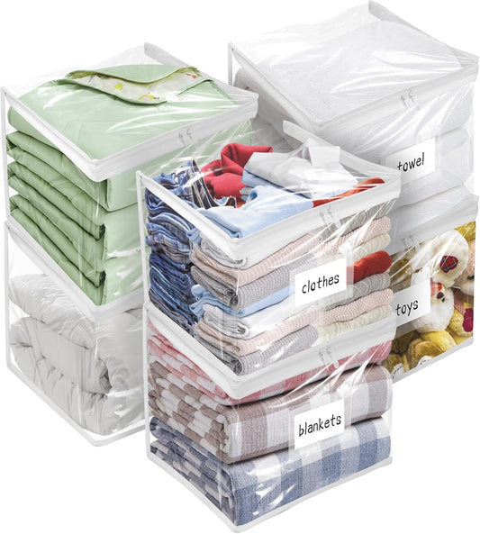 Plastic Storage Bags with Easy-Glide Zipper, Pack of 6, Durable Clear Vinyl Zippered Storage Bags for Clothes Sweaters Comforters Blankets Sheets Bedding (12 x 12 x 12 Inch)