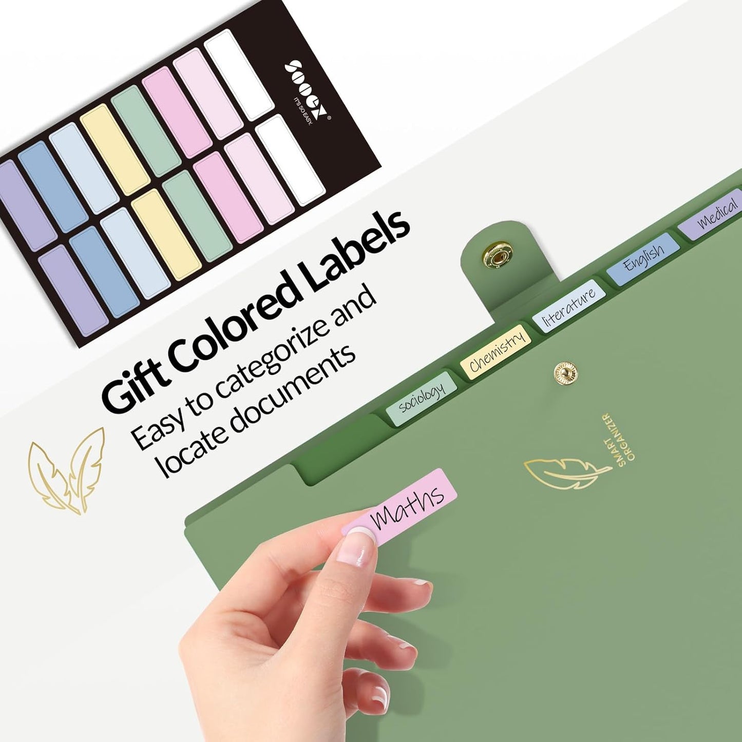 Sooez Aesthetic 8 Pocket Accordion File Organizer, Pastels Expanding File Folder for Important Document with Labels, Portable Receipt Bill Organizer for Office School Supplies, Letter Size Light Blue