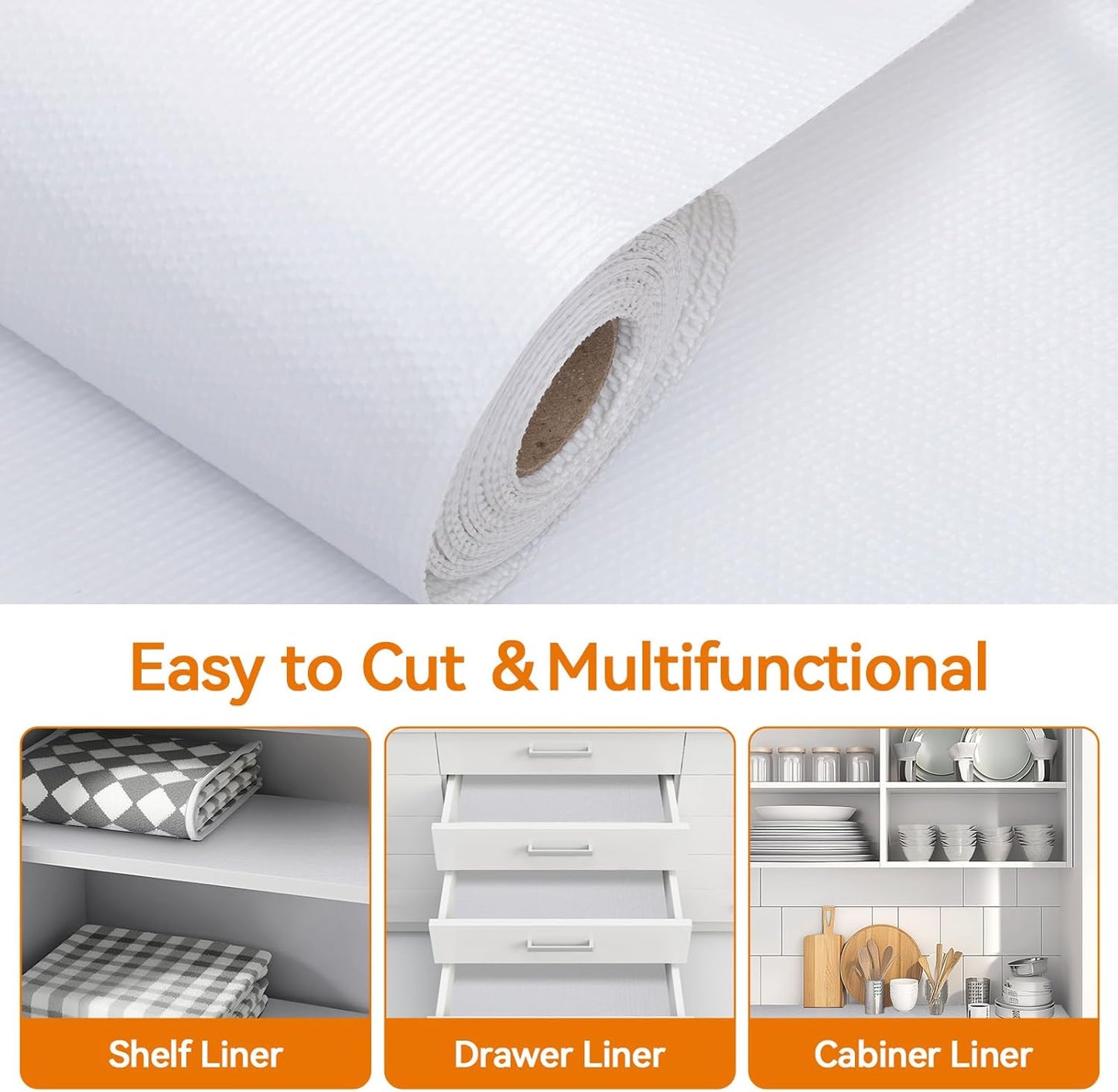 Shelf and Drawer Liner for Kitchen Cabinets Non-Adhesive, Strong Grip Non-Slip Thickened Cabinet Liners for Shelves, Waterproof Mats for Dresser Cupboard, White, 12 in x 20 Feet