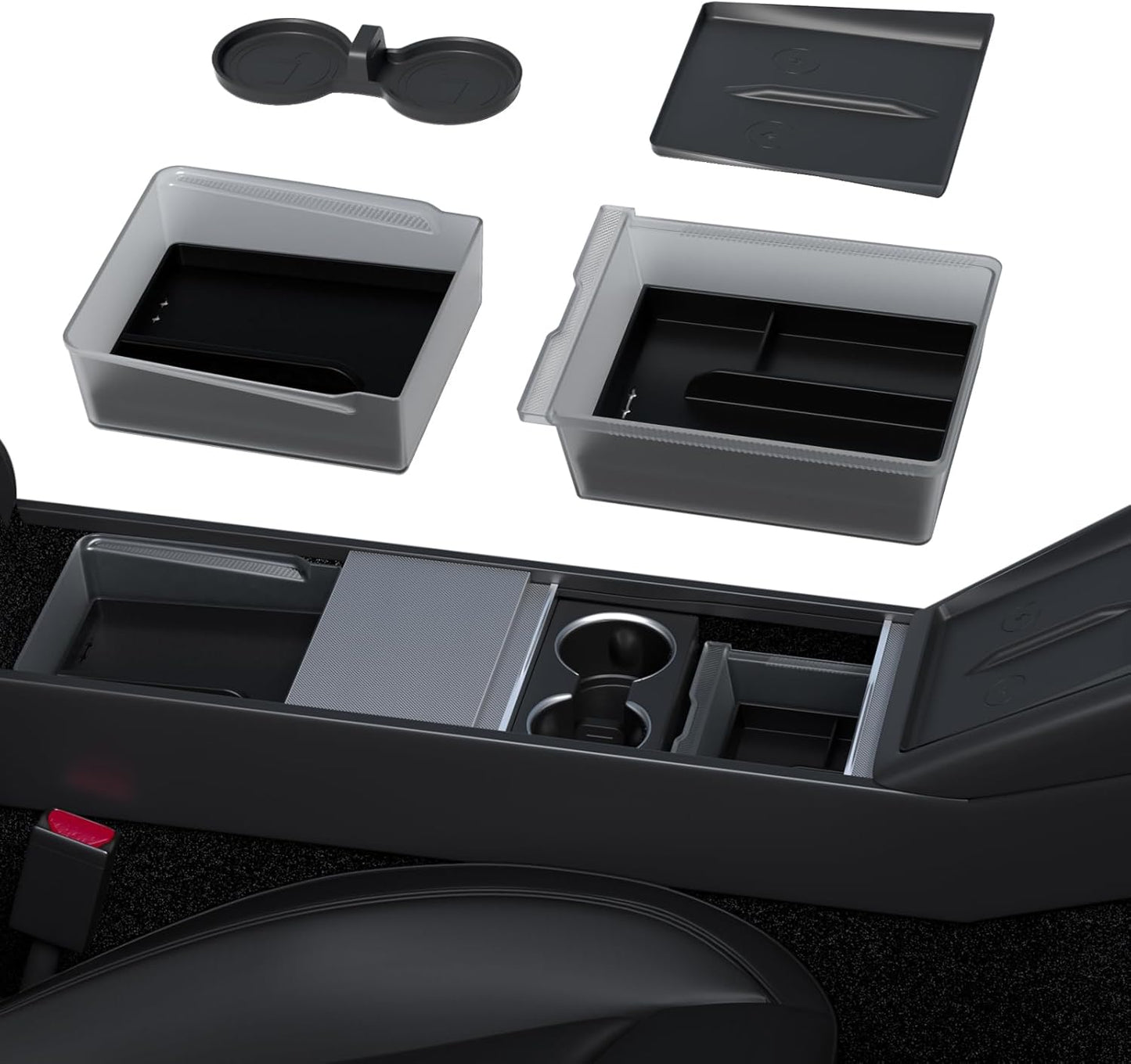 2025 Upgrade Center Console Organizer Tray for Tesla New Model Y Juniper & Model 3 Highland Accessories [PC + Silicone Lining Non-Slip & Wear-Resistant & Easy to Clean]