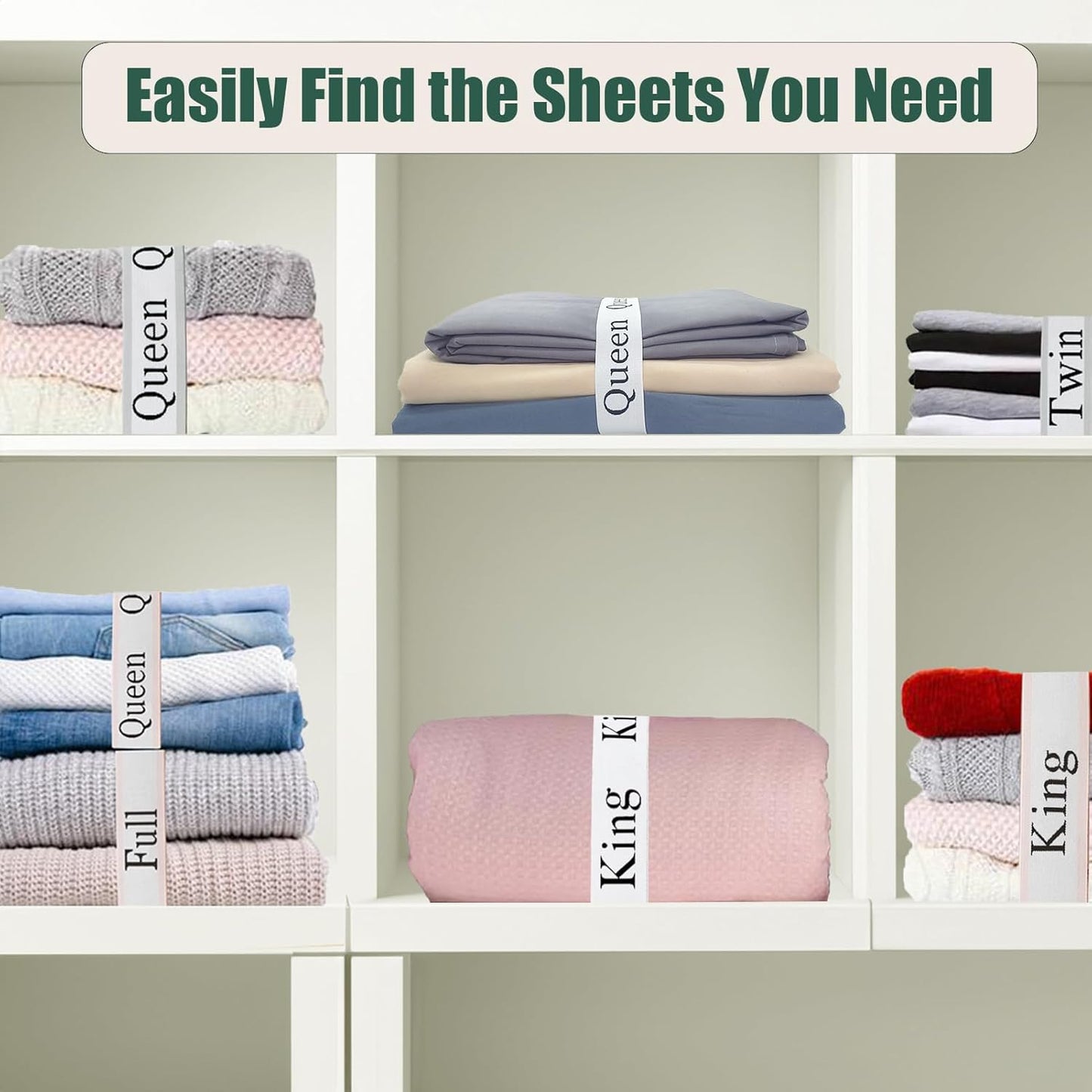12 Pieces Bed Sheet Organizer Bands, Closet Organization Sheet Straps, Linen Labels Bedding Bands, Elastic Bed Sheet Storage Sheet Keepers （6PcsQueen 6PcsKing ）