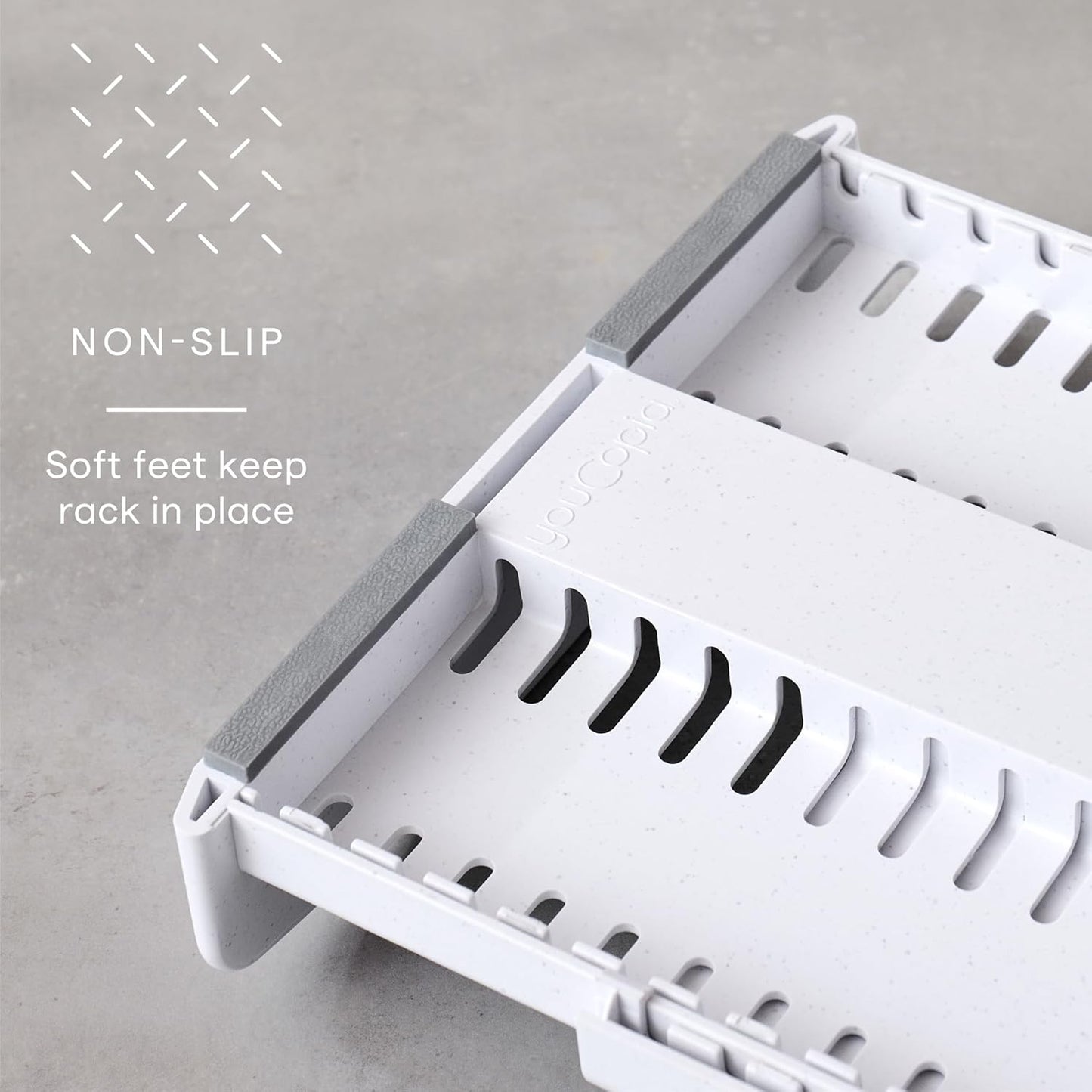 YouCopia StoreMore Expandable Pan and Lid Rack with Steel Wires, 12.5"-22" Wide Adjustable Pan Organizer for Kitchen Cabinet Storage, Premium Edition
