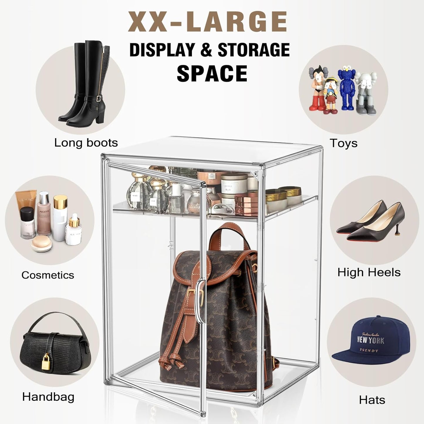 Tall Boot Storage Box Super Large Boot Storage Organizer for Closet Clear XX-Large Acrylic Dispaly Case with Magnetic Lids for Shoe,Helmets,Figures