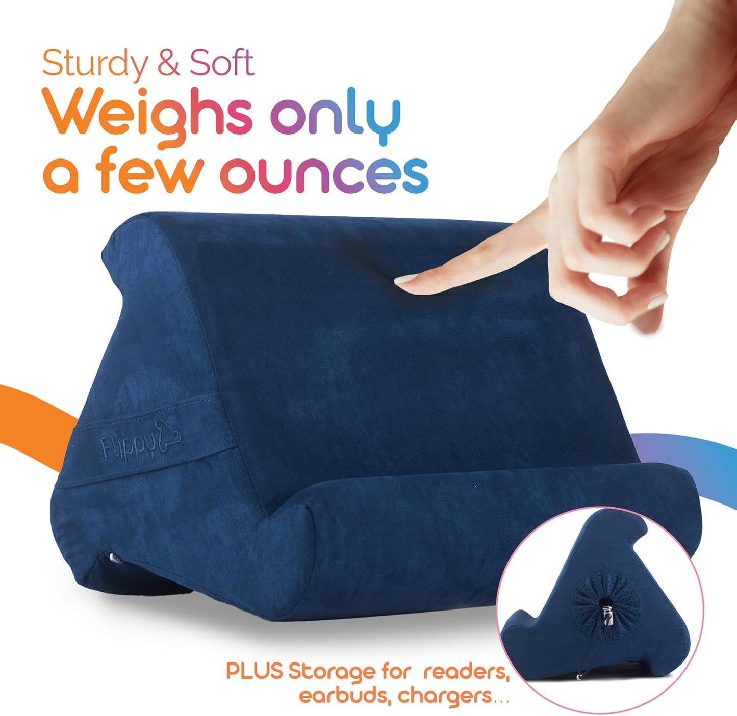 Flippy Original Tablet Pillow Stand & iPad Holder, Gift for Book Lovers & Readers, Multi-Angle Stand with Storage for Lap, Desk & Bed, Compatible with Kindle, Fire, iPad & Samsung, True Blue