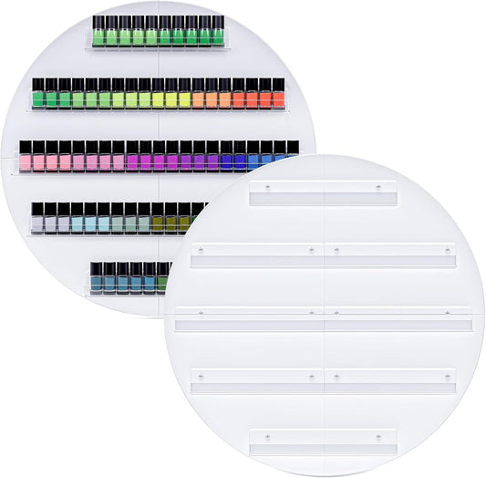 Wall Mount Nail Polish Organizer, 2 Packs Wood Nail Polish Rack w/Acrylic Barrier, 5-Tier Round Storage & Display Shelf, Perfume Essential Oil Bottles Holder, White