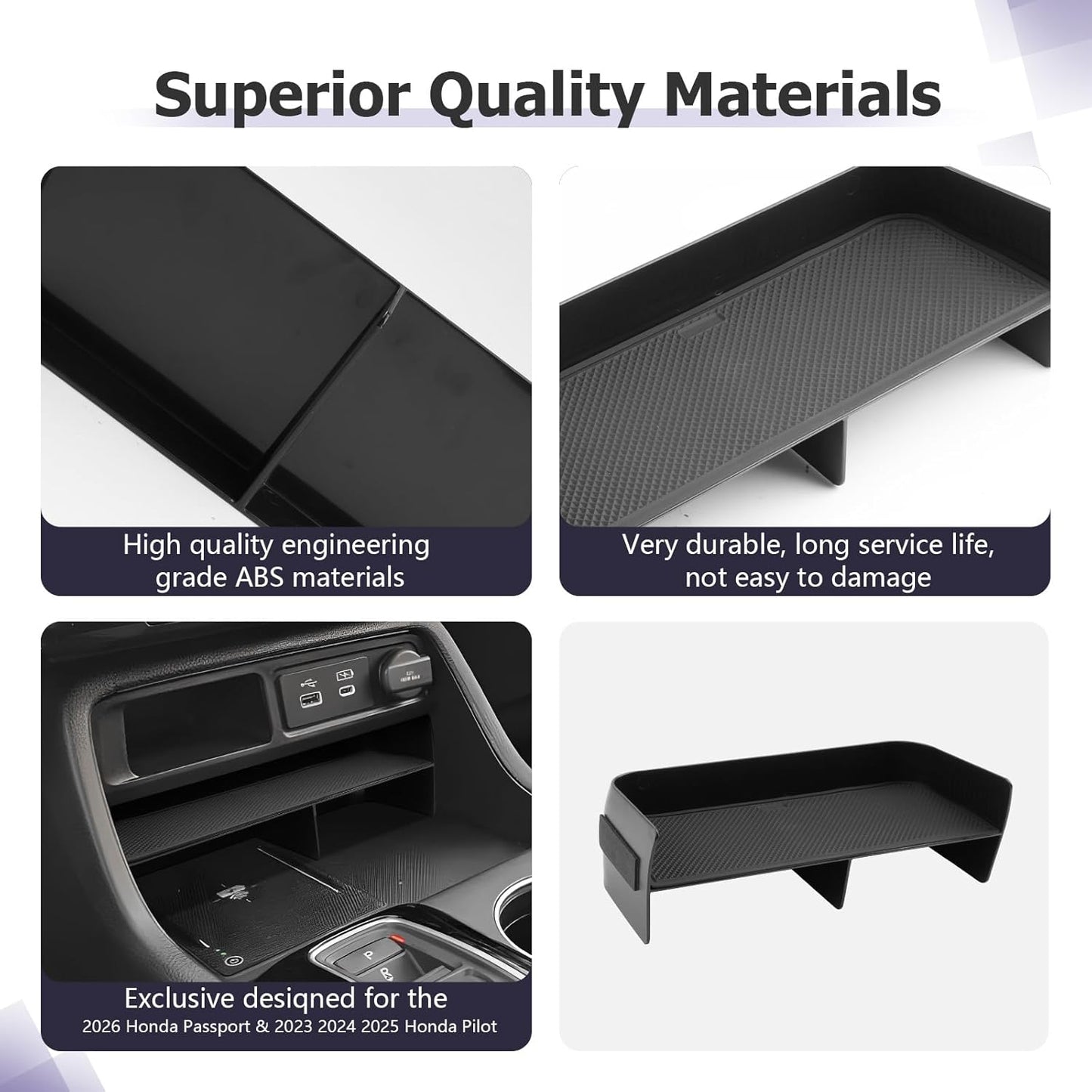 LUWU 2026 Passport Center Console Organizer Compatible with 2023 2024 2025 Pilot & 2026 Passport Interior Accessories Armrest Storage Box Tray Organizer Insert Tray 2025 Pilot Accessories Black
