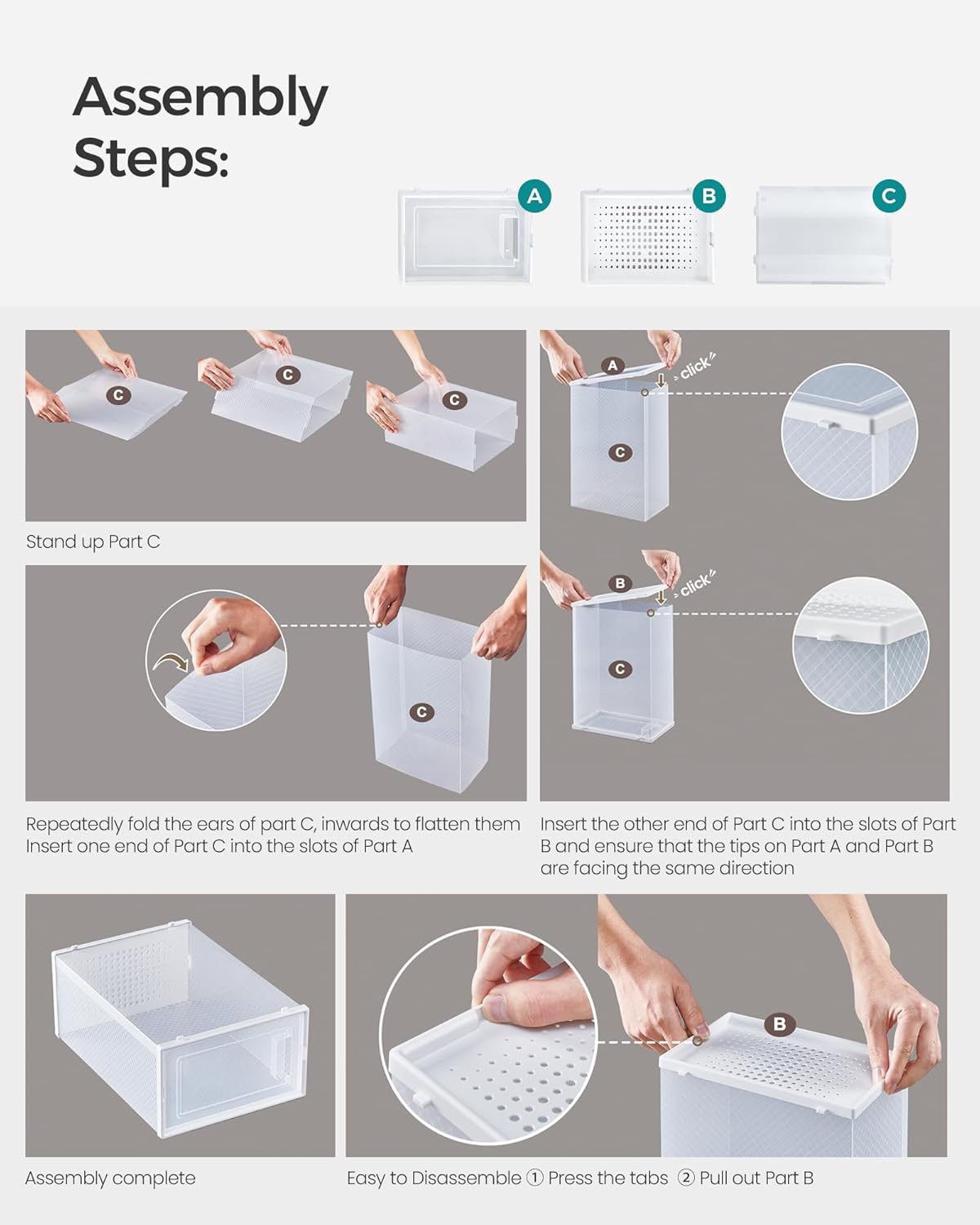 SONGMICS Shoe Boxes, Pack of 15 Shoe Storage Organizers, Stackable Clear Plastic Boxes for Closet, Sneakers, 13.1 x 9.1 x 5.6 Inches, Transparent and White ULSP015W02