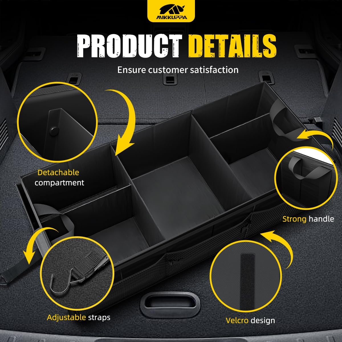 MIKKUPPA Car Trunk Organizer with Cooler - 95L Collapsible Trunk Organizer with Lid, Trunk Storage Organizers for SUV Truck Van with Adjustable Straps and Non Slip Bottom (Black, X-Large with Cooler)