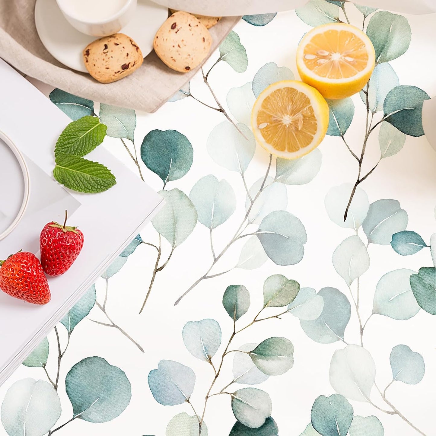 HAOKHOME Shelf Liner and Cabinet Liner Boho Leaf, Self-Adhesive Drawer Liners, Peel and Stick Contact Paper for Kitchen Cabinets and Cupboard, Bathroom Drawers, Green/White 17.3in x 16.4ft