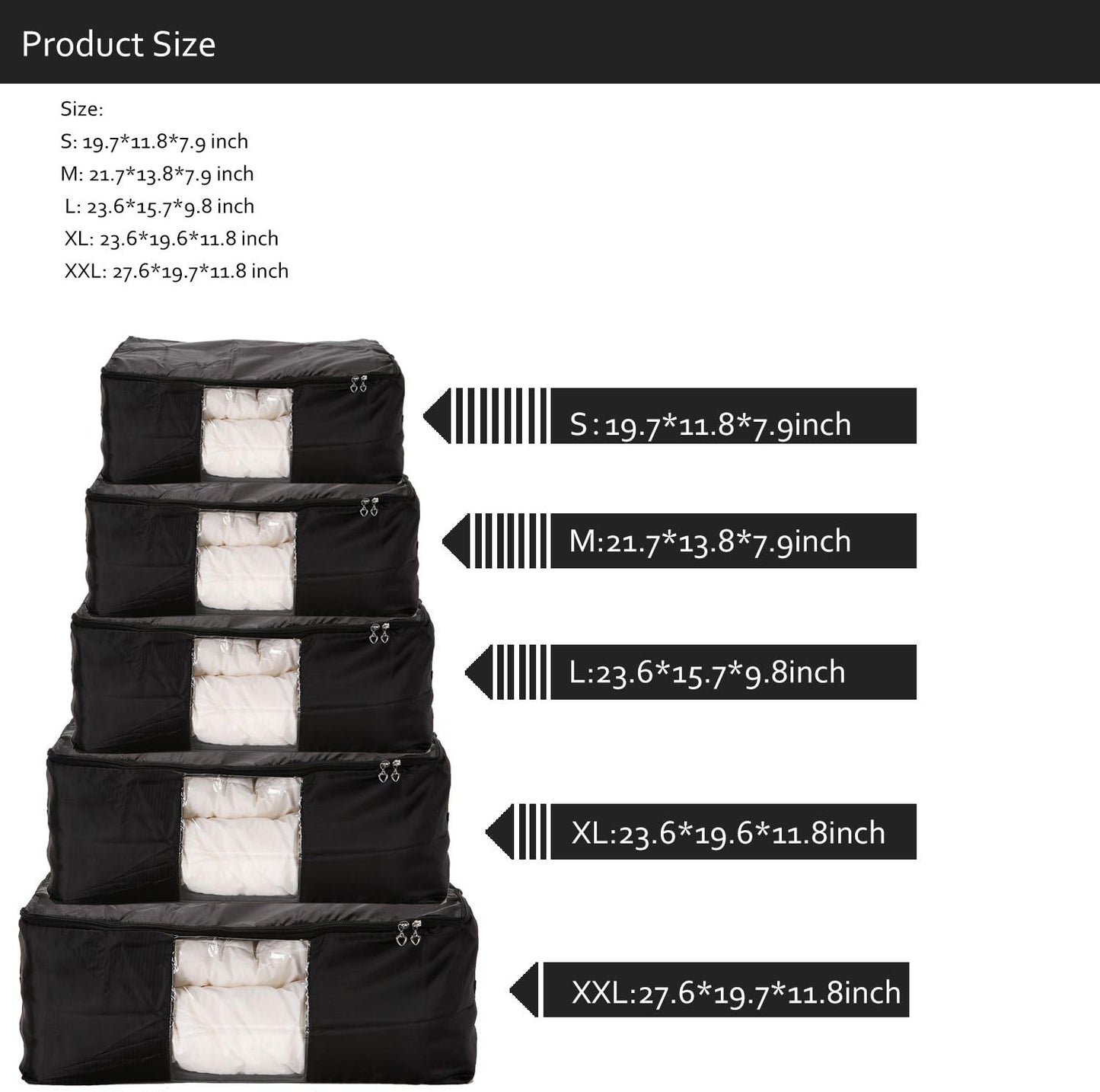 Comforter Storage Bags Pack of 2,Pillow Beddings/Blanket Clothes Organizer Storage Containers with Zippers,Breathable and Moistureproof(Black,2pcs)
