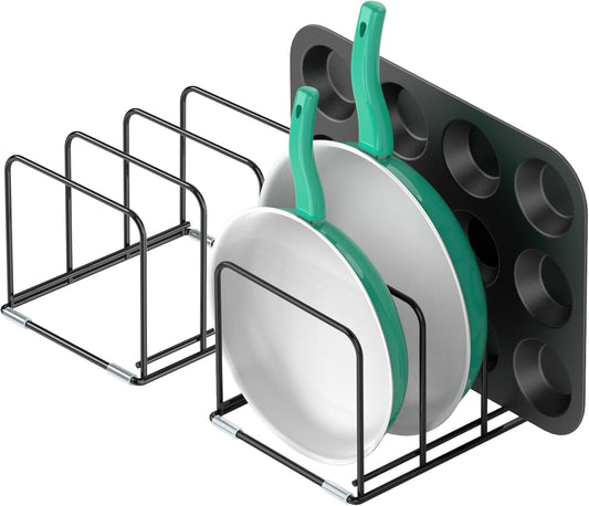 Kitchen Cabinet Organizer, 2PCS Steel Cookware Holder, Divided Holder with 3 Slots for Skillets Baking Tray and Chopping Board Rack - Pan Holder Storage (2.2 Inch Width Slots)