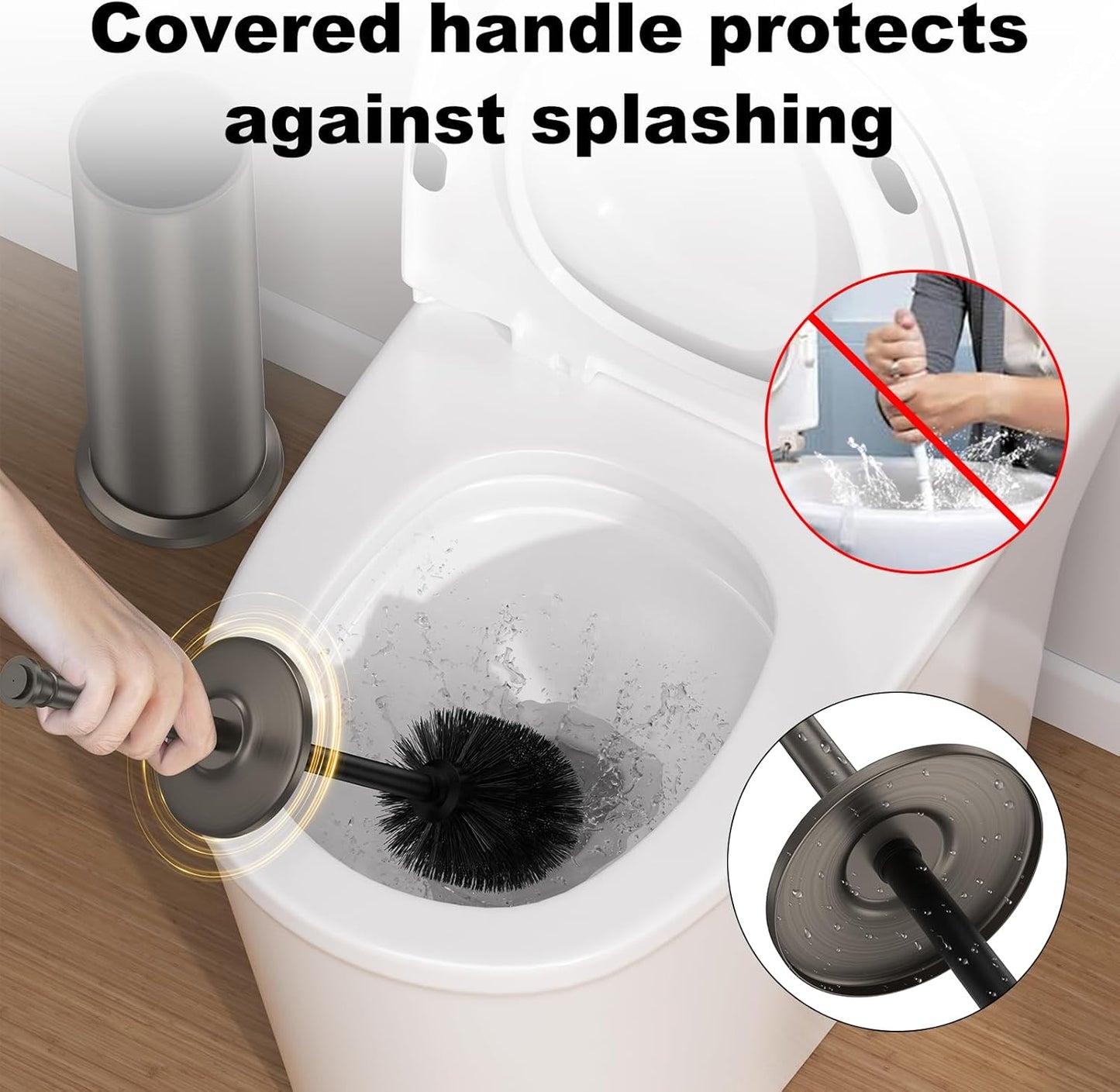 Pewter Toilet Brush and Holder，Extra Long Handled Toilet Brush for Bathroom，Stainless Steel Heavy Duty Toilet Bowl Brush,Removable Inner Bowl,Deep Cleaning Dense Bristles Cleaner Brush -Space Saving