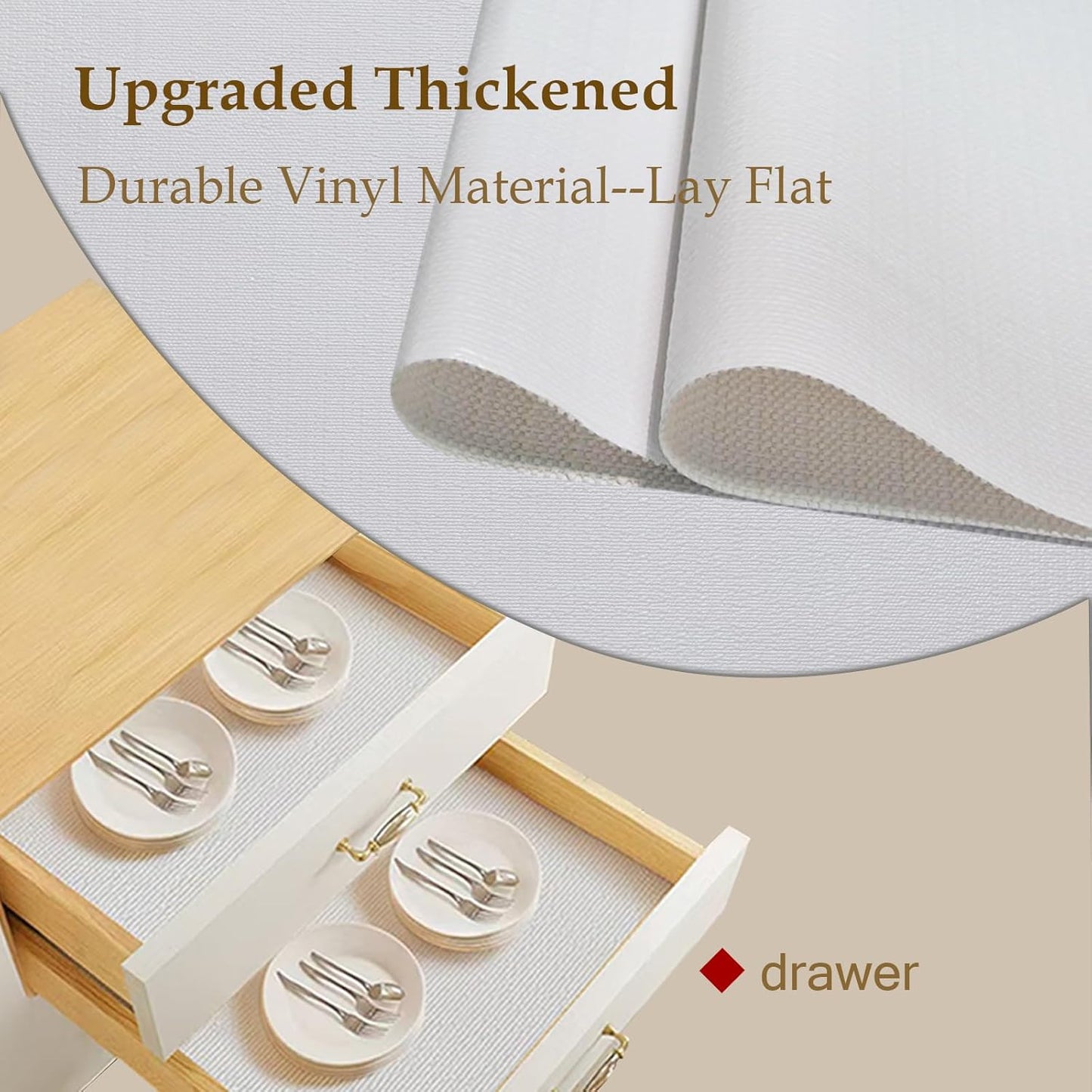 Moriah Shelf Liner for Kitchen Cabinet Non-Adhesive, Thickened Drawer Liner No Slip for Dresser Waterproof Cabinet Paper Liner for Bathroom Shelves Protects Surfaces(White,17.5'' x 20')