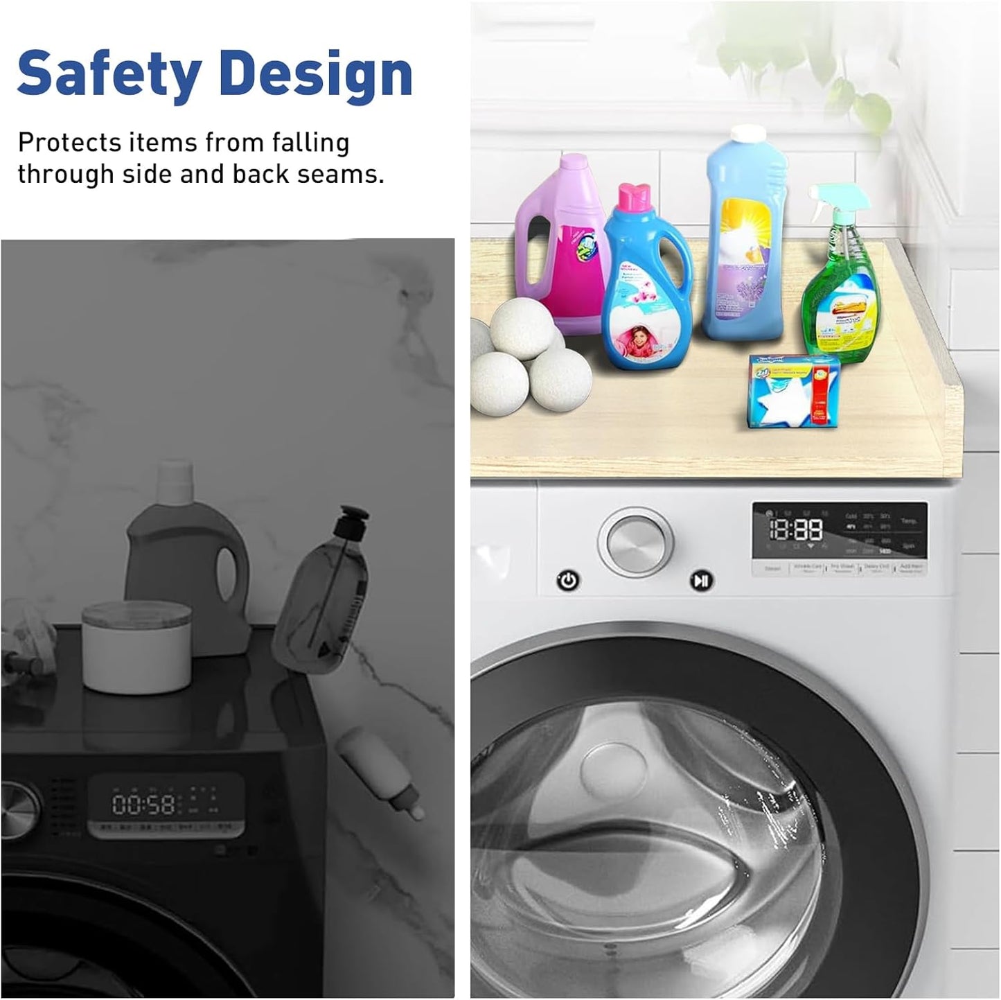 Washer Dryer Countertop: 27.5" x 54" Laundry Topper for Washer and Dryer - Non-Slip Washer and Dryer Countertop with Safety Edge - Laundry Room Organization (Wood)