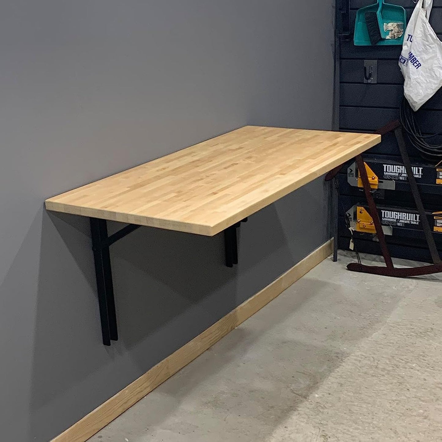 Wallmaster Wall Mounted Folding Workbench Heavy Duty Fold Down Table Utility Bench Solutions Laundry Shelf Wall Desk with Metal Shelf Bracket (47.24 x 19.68 x 24 Inch)