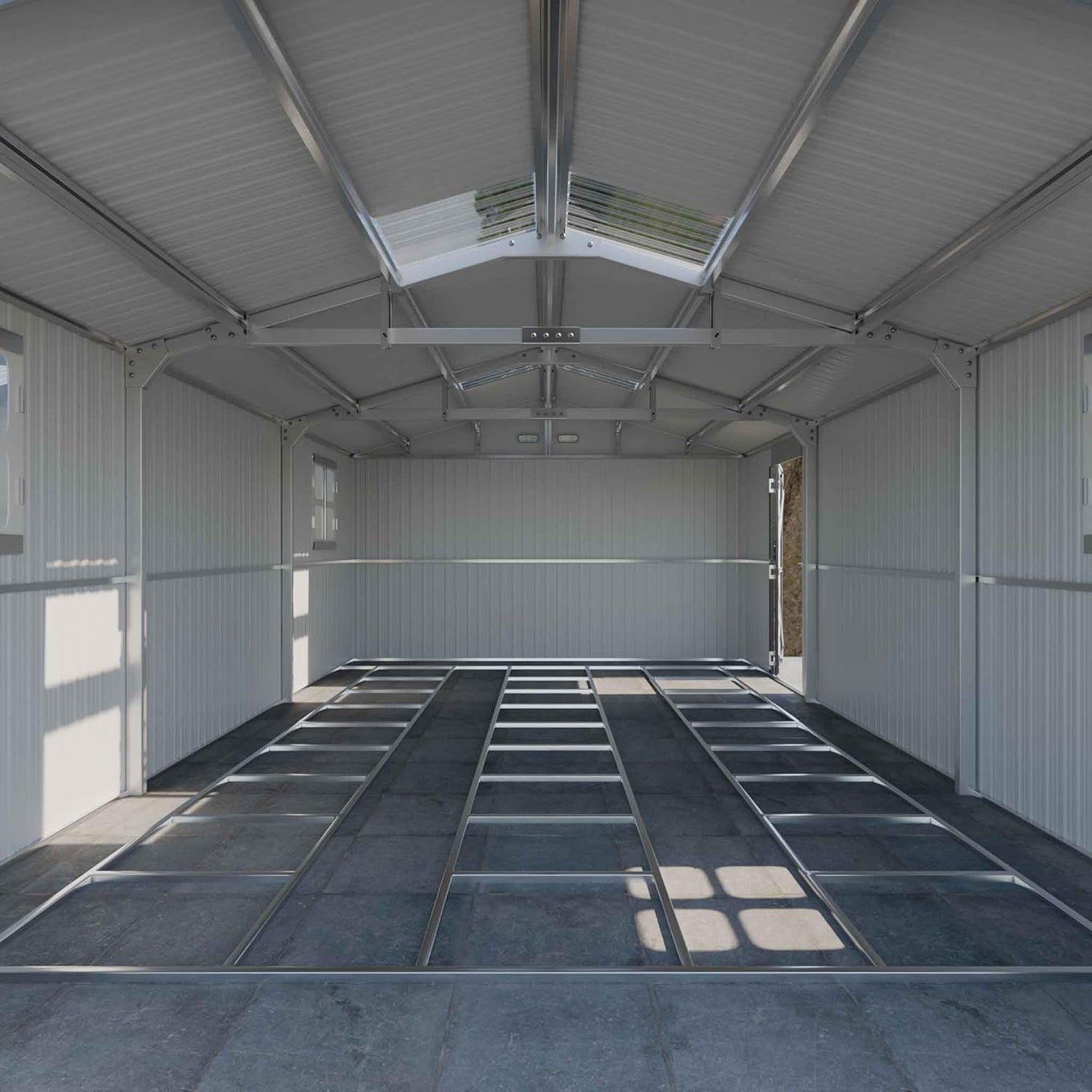 Metal Garage Shed for Car with Floor Kit, 13x20x8.5' Large Outdoor Storage Building and Workshop, Weatherproof Steel Carport with Ultra-Reinforced Truss System, Skylights & Dual-Entry