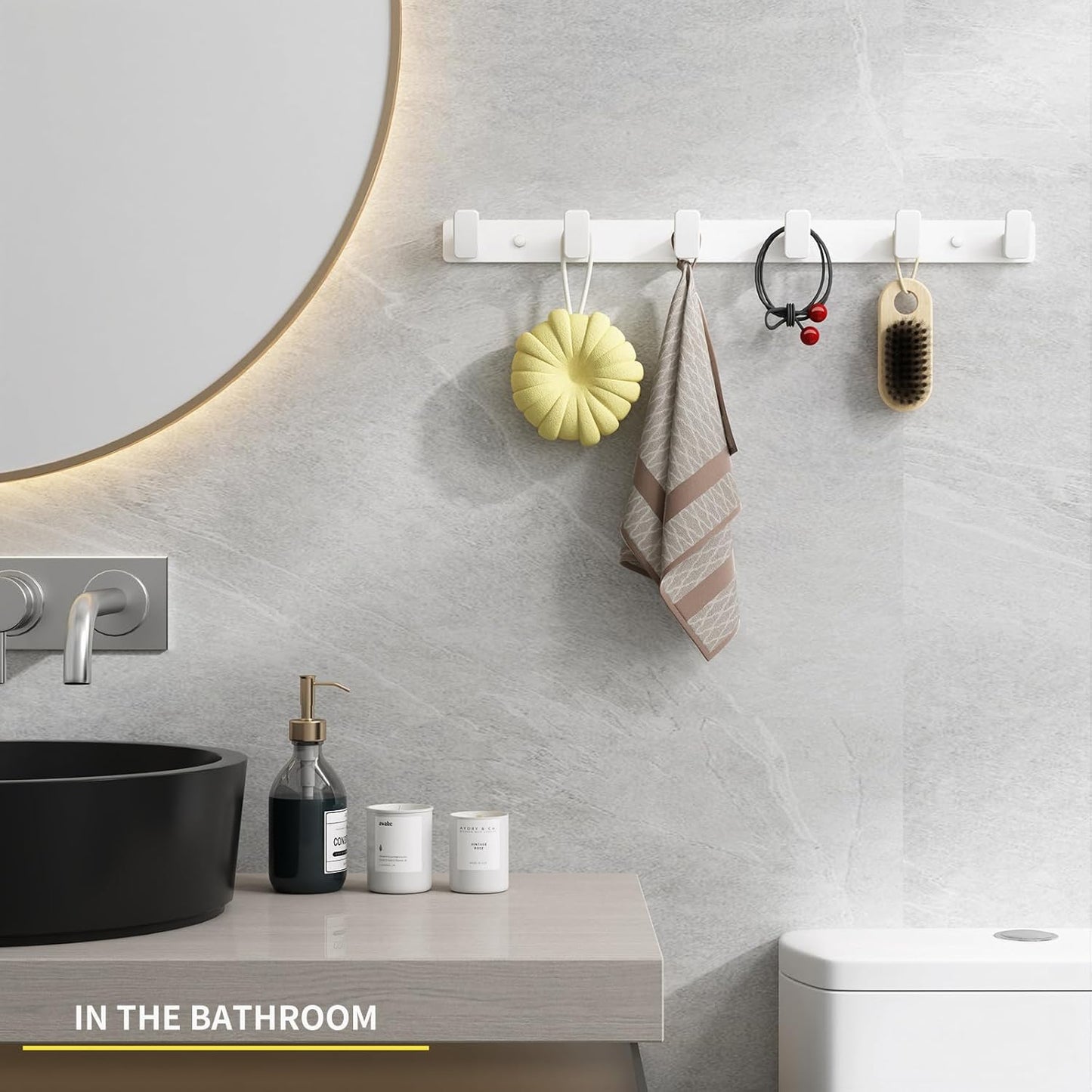 Coat Hook Wall Rack Hanger - White Coat Rack with 6 Hooks Wall Hooks for Hanging Hat Key Bag Towel Wall Mount Coat Holder