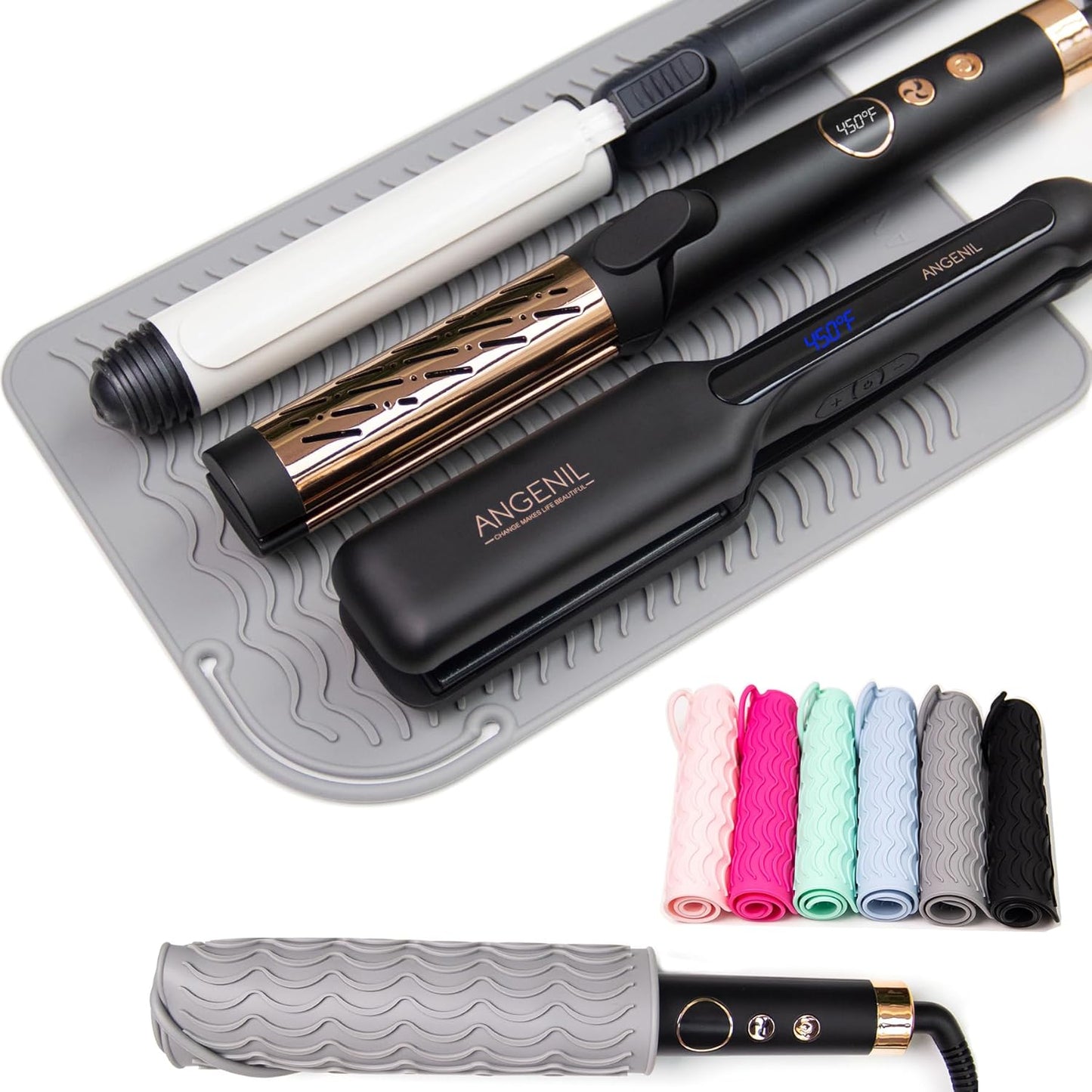 ANGENIL Pro Heat Resistant Silicone Mat for Hair Tools with Flat Iron Hair Straightener and Curling Irons Travel Essentials, Anti-scalding Accessories Pad Hot Tool Mat, Large Size 11.02" x 7.9"