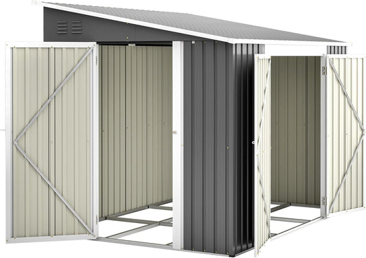 6x8FT Lean to Shed Metal Outdoor Storage Sheds with Floor Frame,Large Tool&Lawn Mower Shed with Two Lockable Doors for Garden Backyard Patio Storage,Outside Waterproof Storage Shed
