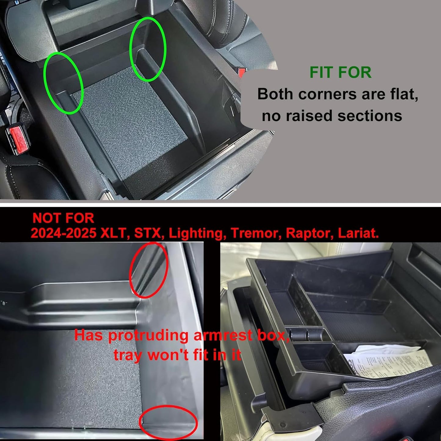 Center Console Organizer Compatible with 2021 2022 2023 2024 Ford F150 Interior Accessories, Armrest Box Insert Storage Tray (Full Console w/Bucket Seats ONLY) Black Trim