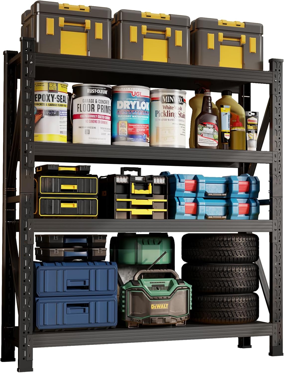 78.7"H Storage Garage Shelving Unit, 4000LBS Heavy Duty Metal Shelves Organization, Adjustable 4 Tier Utility Storage Shelf Rack for Industrial, Basement, Warehouse (Black, 23.6"D×47.2"W×78.7"H)
