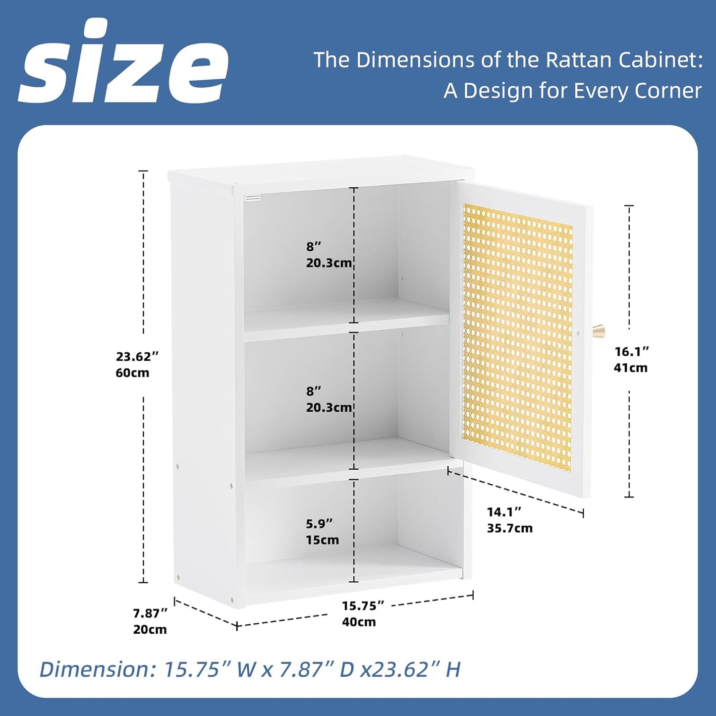 HITNET Bathroom Cabinet Wall Mounted, Rattan Medicine Cabinet, Bamboo Hanging Storage Organizer Over The Toilet with Adjustable Shelf for Living Room, Kitchen, Hallway (White)