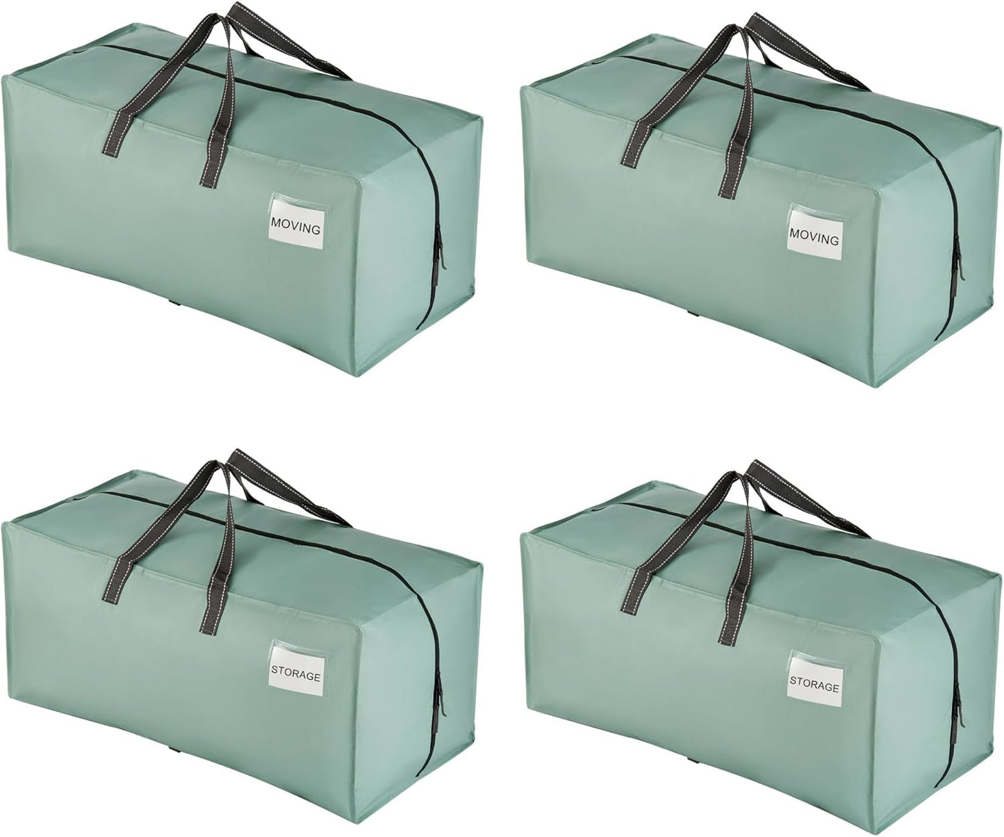 VENO 4 Pack Moving Bags w/Backpack Straps, Heavy Duty, Moving Boxes Alternative, Packing Supplies, Large Storage Totes for Dorm Room Essentials with Zipper for Clothes (Light Green Matte, 4 Pack)