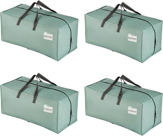 VENO 4 Pack Moving Bags w/Backpack Straps, Heavy Duty, Moving Boxes Alternative, Packing Supplies, Large Storage Totes for Dorm Room Essentials with Zipper for Clothes (Light Green Matte, 4 Pack)