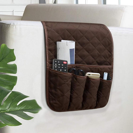 Sofa Armrest Organizer Non-Slip Arm Chair Bedside Storage Caddy Organizer Armchair Caddy for Recliner Couch Remote Holder with 5 Pockets for Cell Phone TV Remote Control Magazines (Coffee)