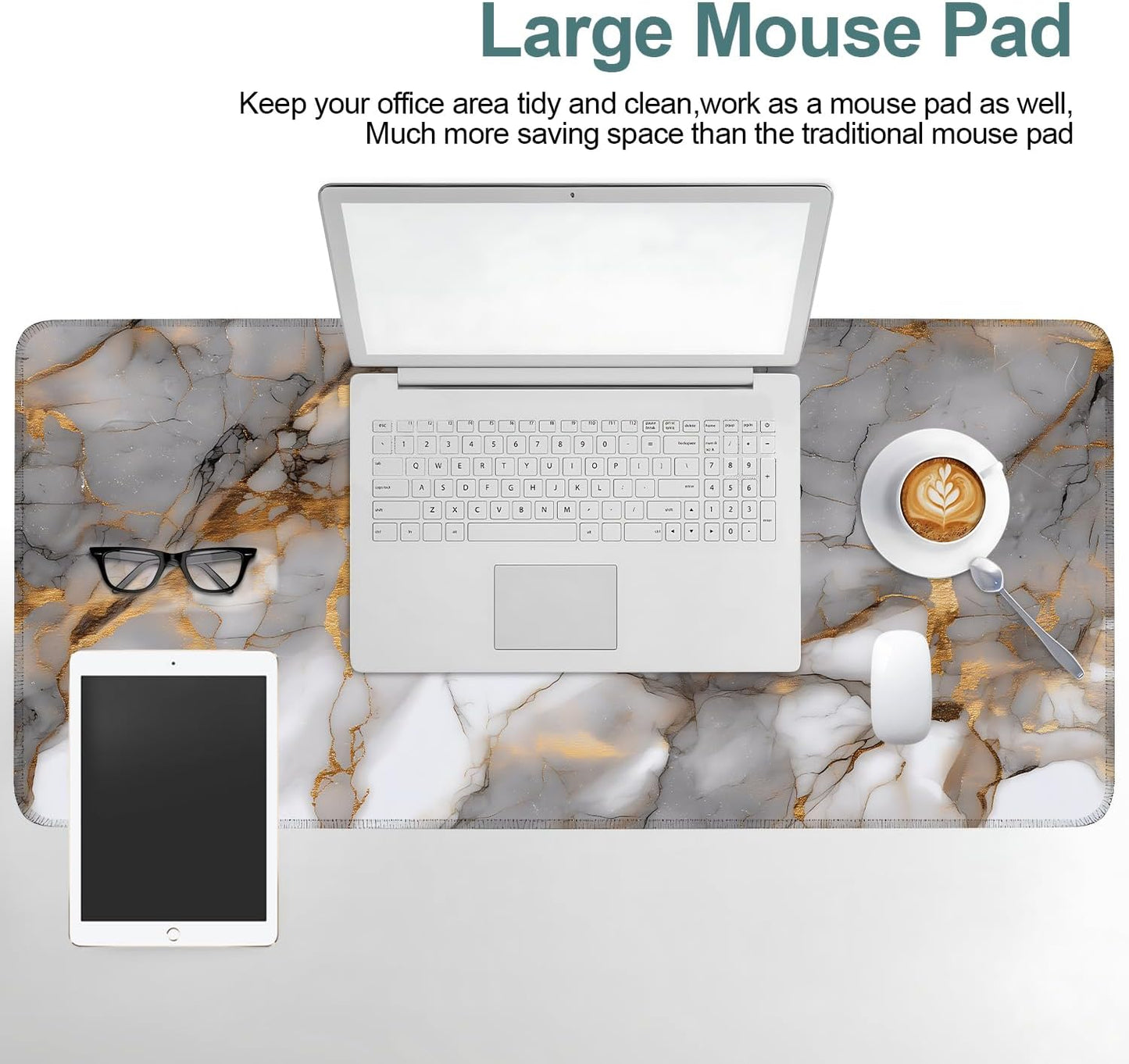 Marble Stripes Gaming Mouse Pad 35.4"x15.7"Desk Mat Anti-Slip Rubber Base & Durable Stitched Edges for Gamers Smooth Mouse Writing Surface for Desk Office/Home