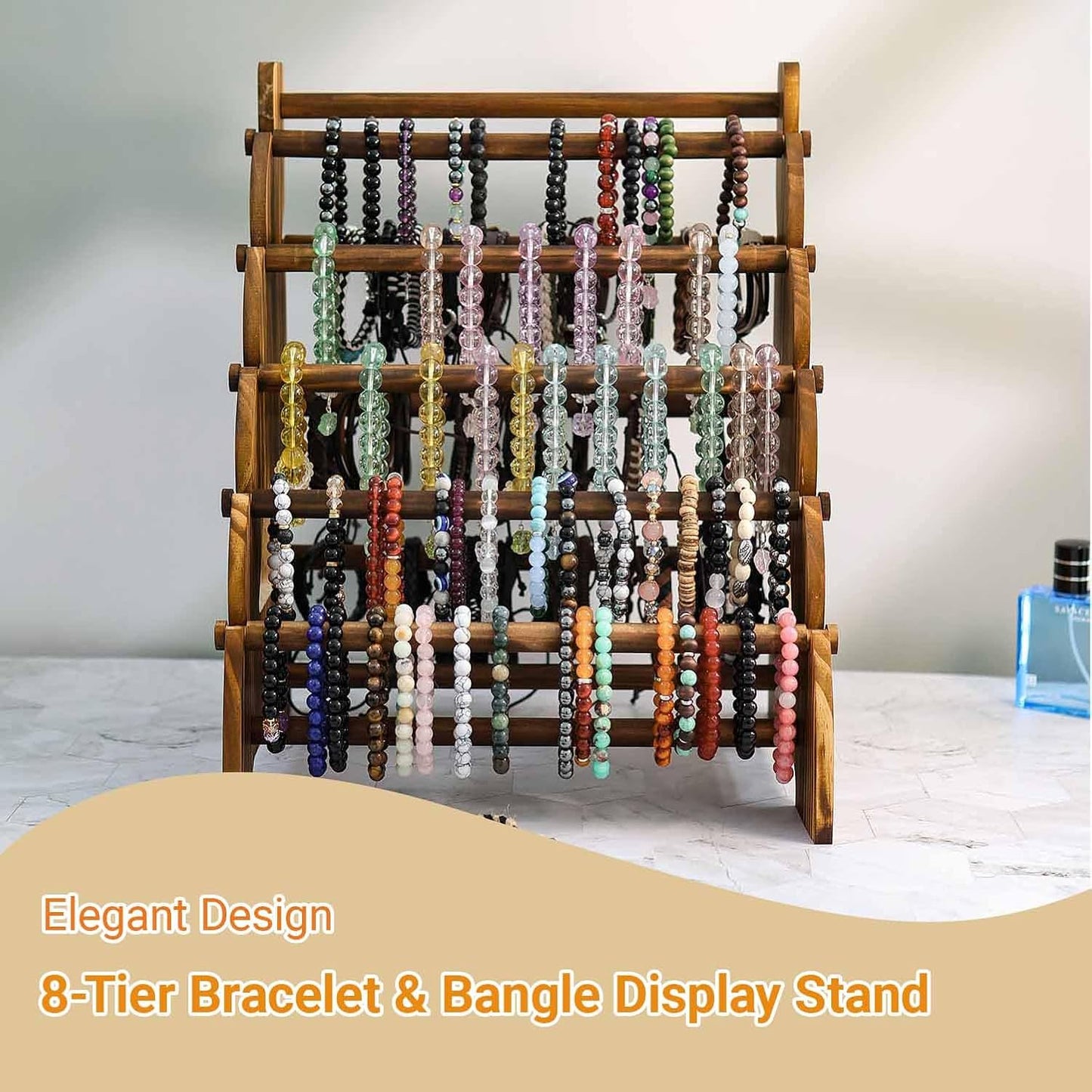 Wooden Bracelet Holder 8 Tier Jewelry Bracelet Display Stand, Portable Organizer for 150-240 Bangles & Scrunchies - for Vendors,Retail Stores, Craft Shows, and Home Storage (vintage)