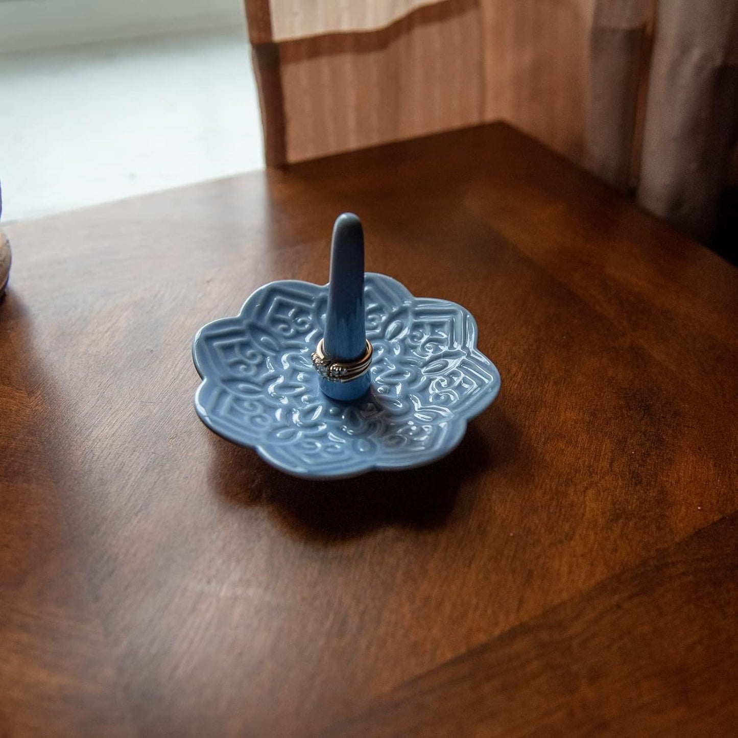Ceramic Blue Mandala Ring Holder Decorative Jewelry Holder/Trinket Tray Engagement Christmas Wedding Birthday Gifts for Women